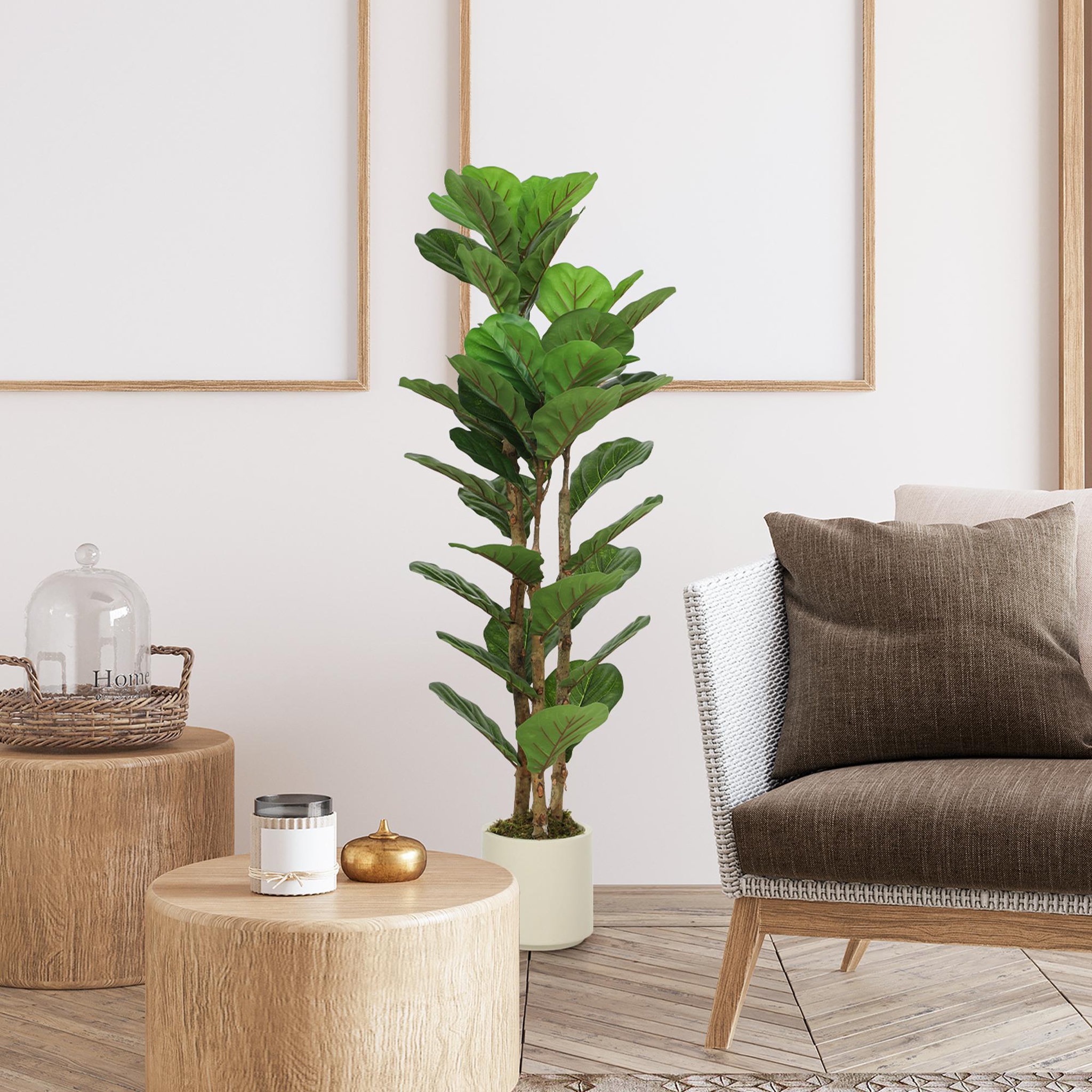Voir la diapositive 4 : HOMCOM Arbre artificiel plante artificiel figuier lyre H.1,2 m vrais troncs 45 feuilles grand réalisme