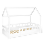 ID MARKET Lit cabane enfant 80 x 160 CM NEREE blanc avec sommier et barrières