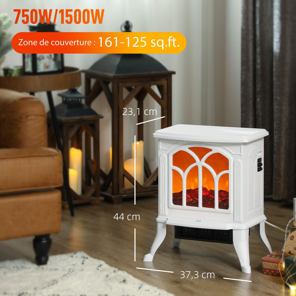 HOMCOM Cheminée électrique poêle style rétro thermostat 750-1500 W blanc