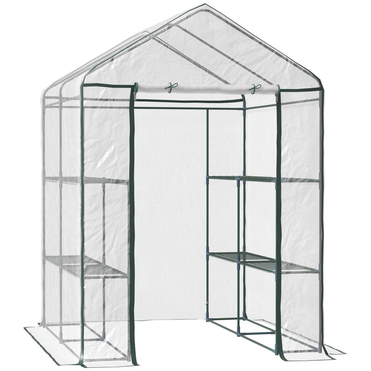 HOMCOM Serre de jardin balcon terrasse 4 étagères 143L x 143l x 195H cm acier PVC imperméable anti-UV transparent vert
