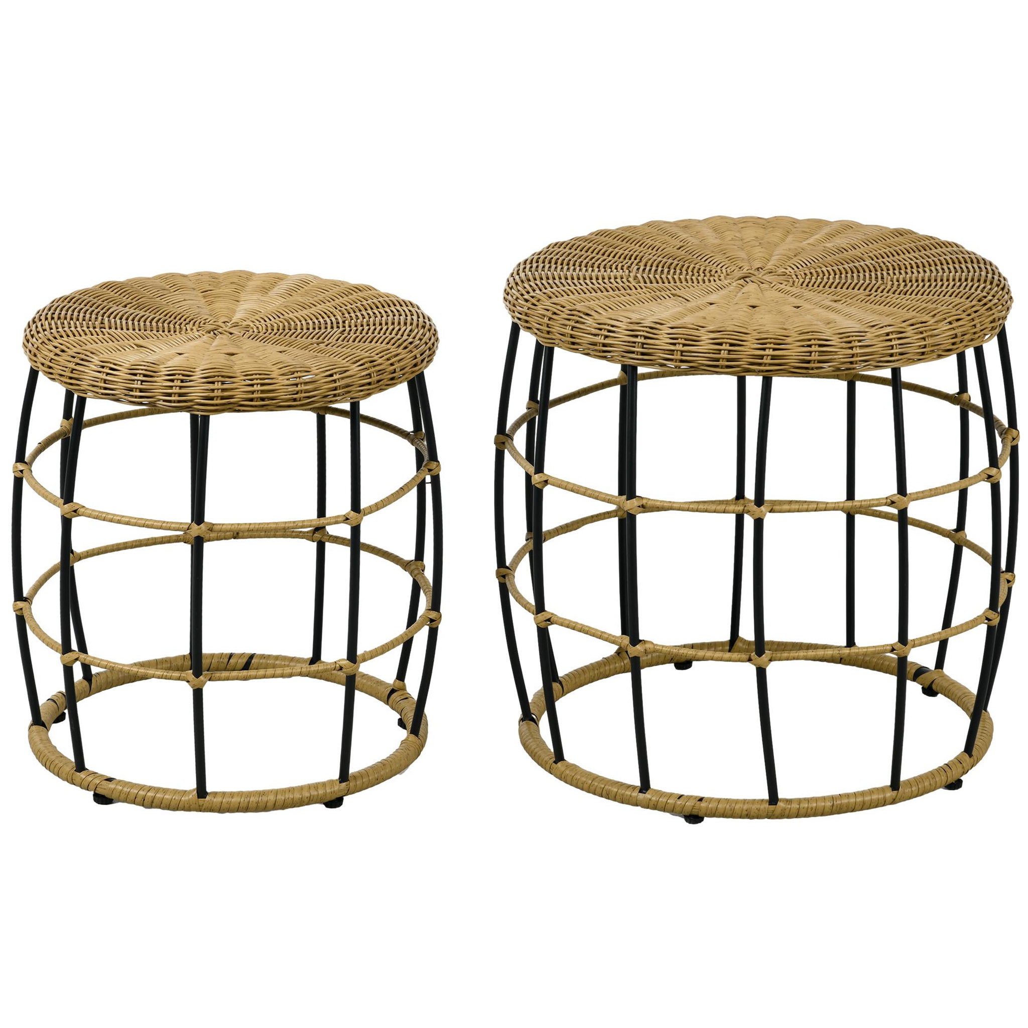 Voir la diapositive 1 : OUTSUNNY Tables basses gigognes de jardin style cosy chic lot de 2 tables basses encastrables résine tressée aspect rotin
