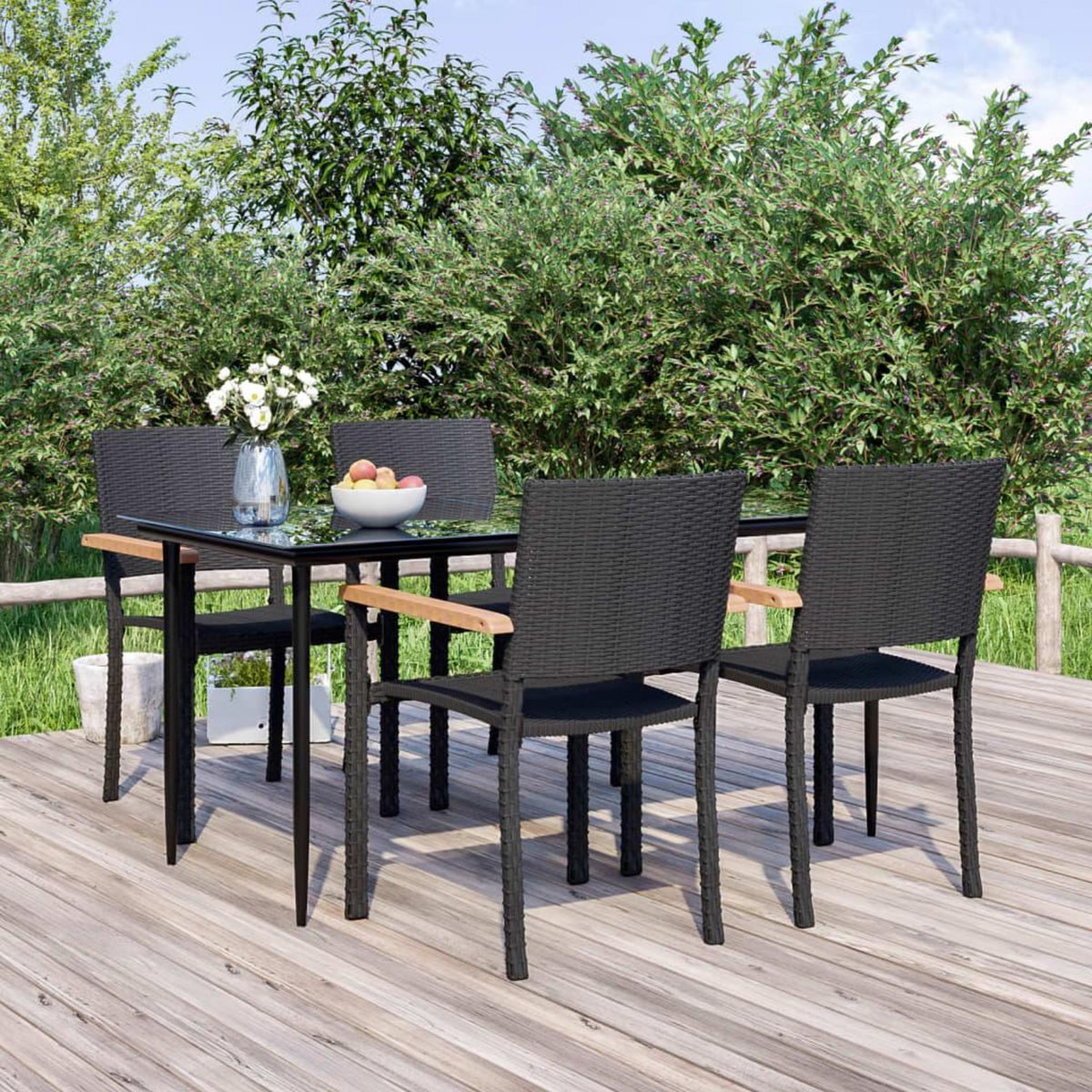VIDAXL Ensemble a manger de jardin 5 pcs Noir Resine tressee