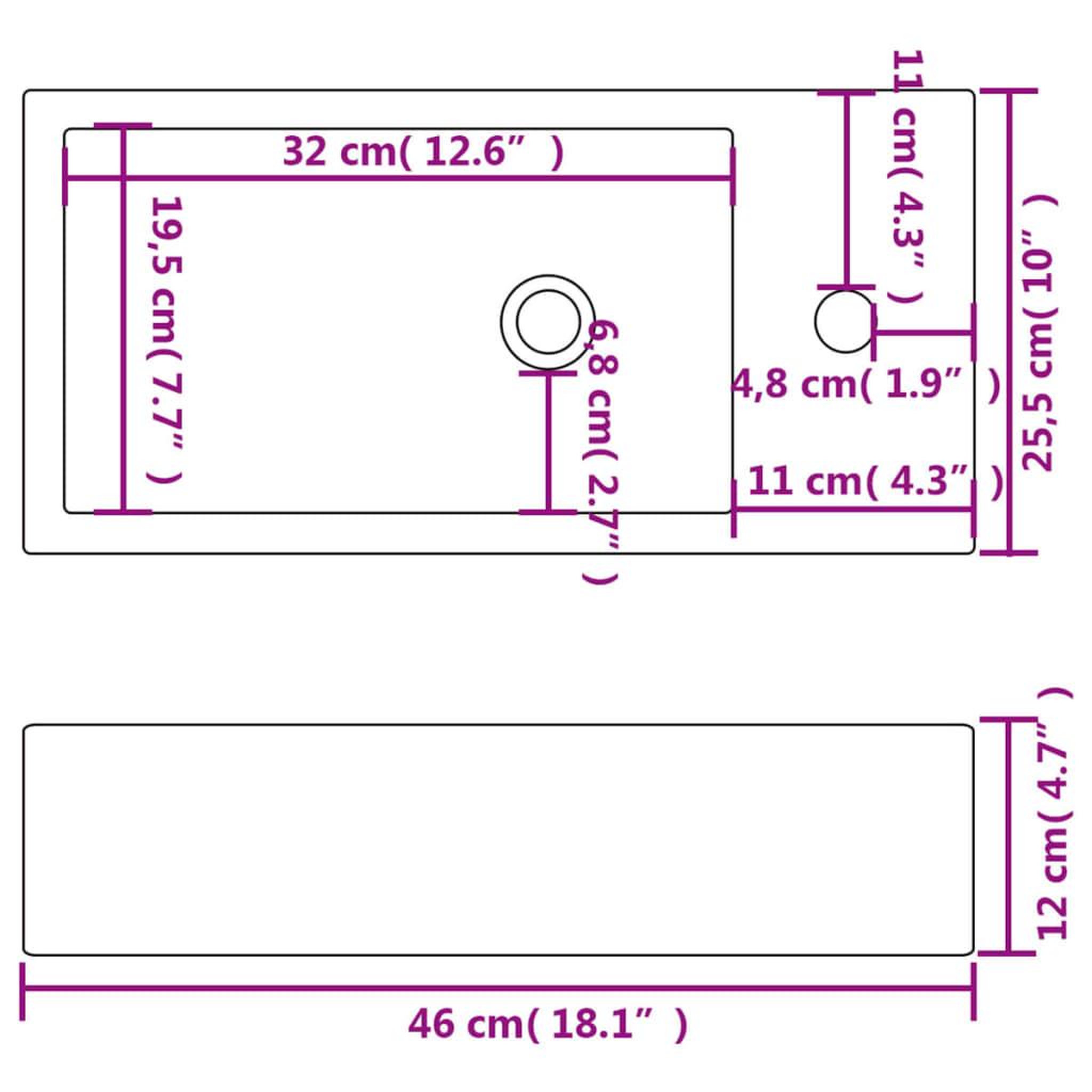 Voir la diapositive 6 : VIDAXL Vasque + trou de robinet Ceramique Blanc 46 x 25,5 x 12 cm