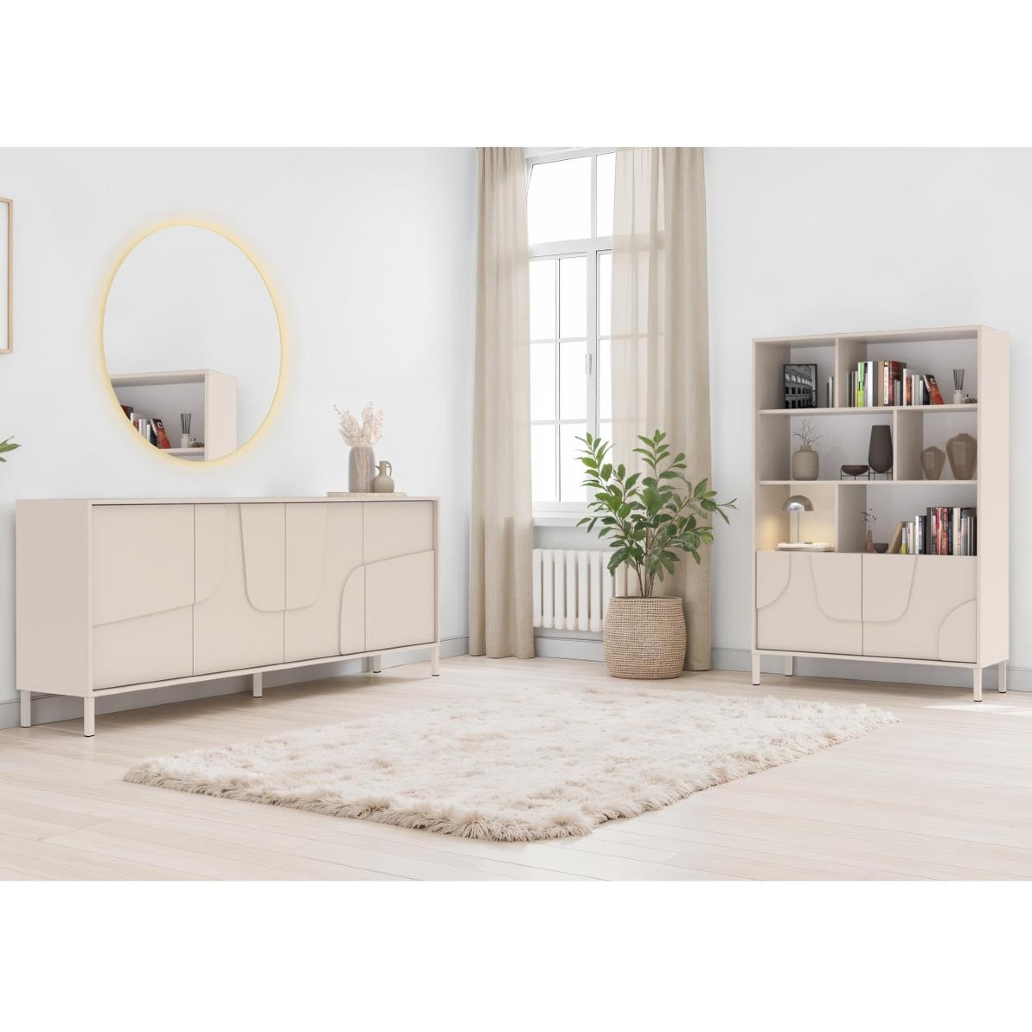 Voir la diapositive 5 : JLC KREATION Buffet moderne 4 portes 205cm beige EROS