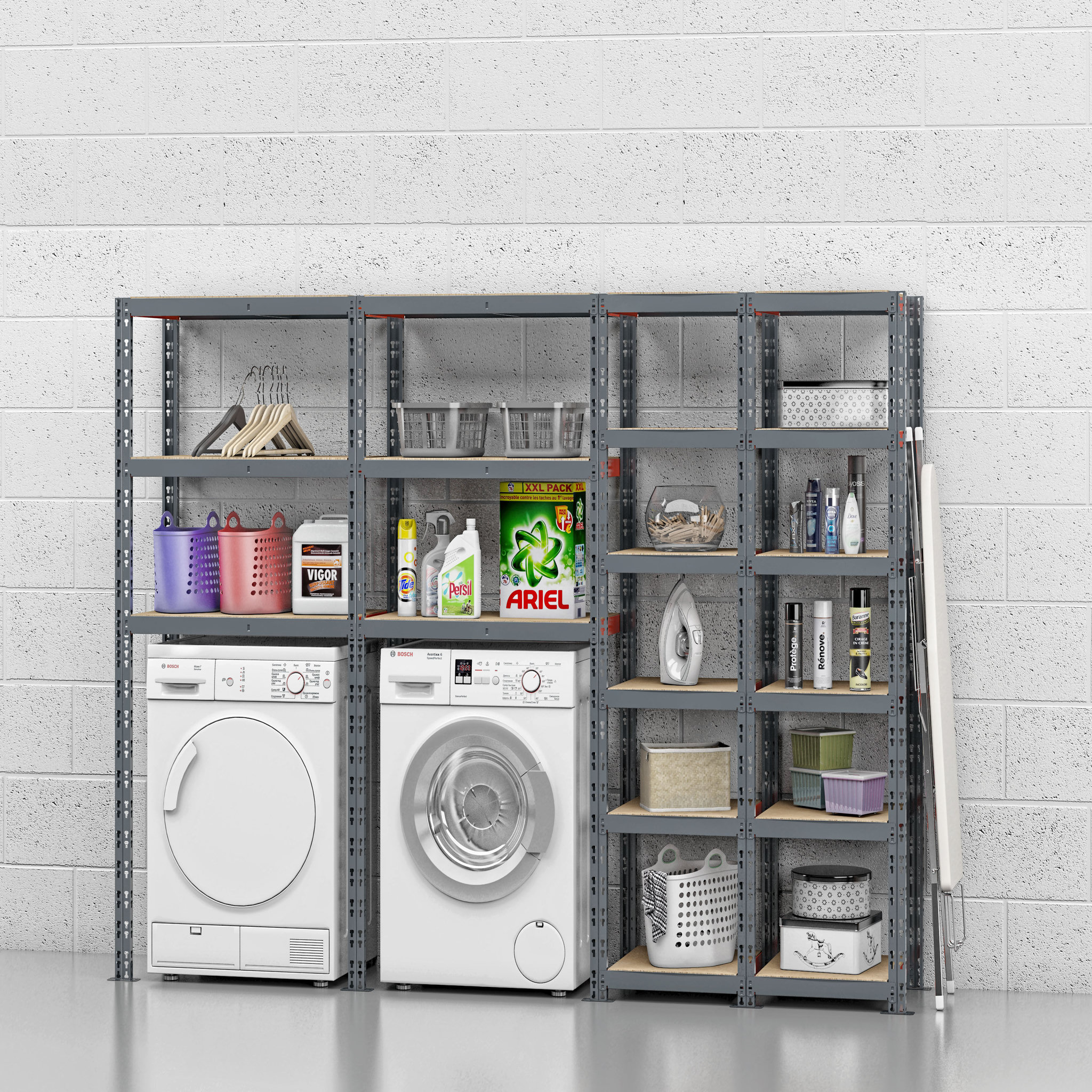 Voir la diapositive 3 : Concept rangement de garage MODULÖ STORAGE SYSTEME EXTENSION 4 étagères 18 plateaux longueur 240 cm