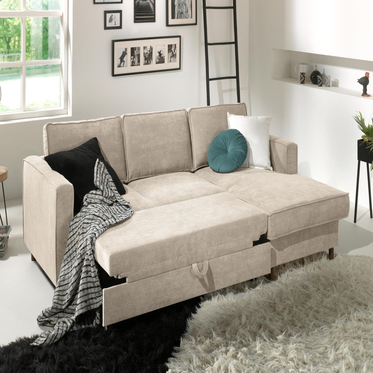 LISA DESIGN Jake - canapé d'angle droit - convertible avec coffre - 4 places - en velours côtelé