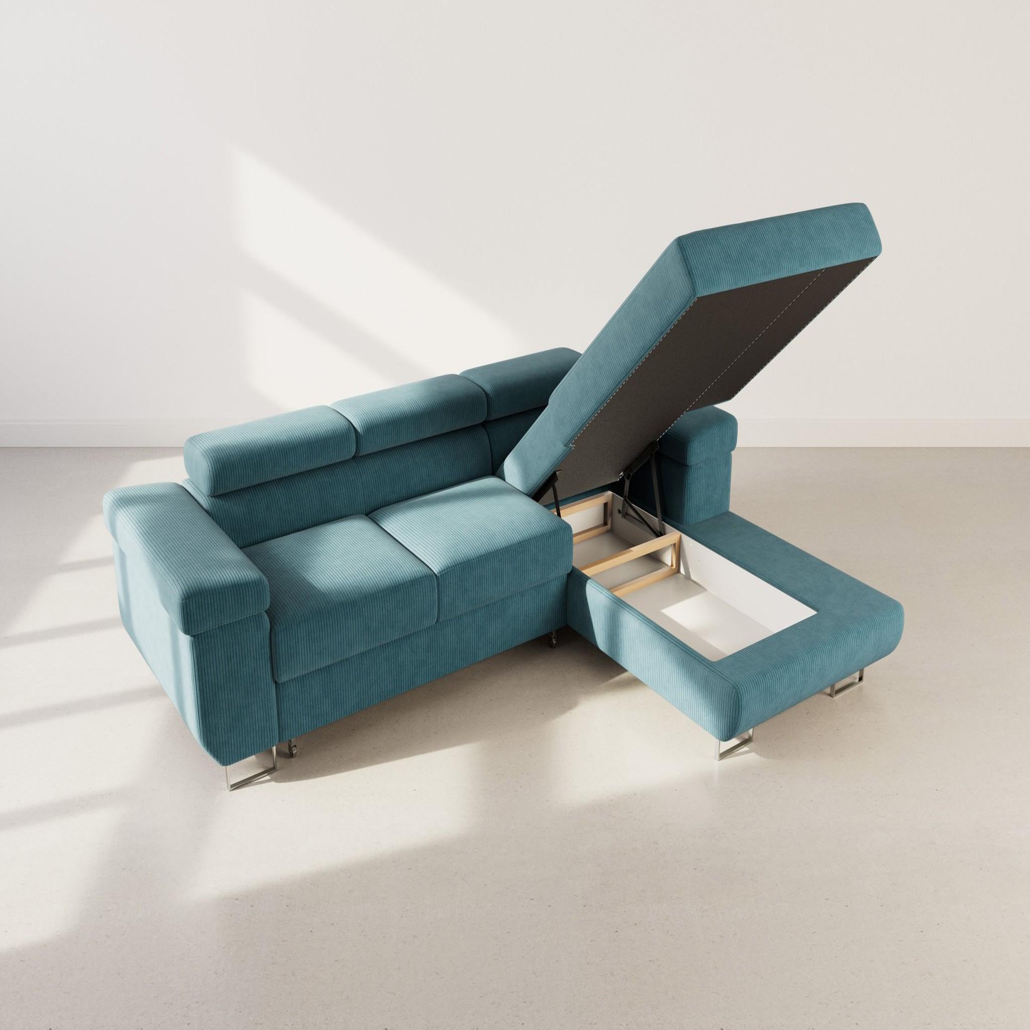 Voir la diapositive 3 : BEST MOBILIER Pablo - canapé d'angle droit - 6 places - convertible avec coffre et têtières réglables - en velours côtelé