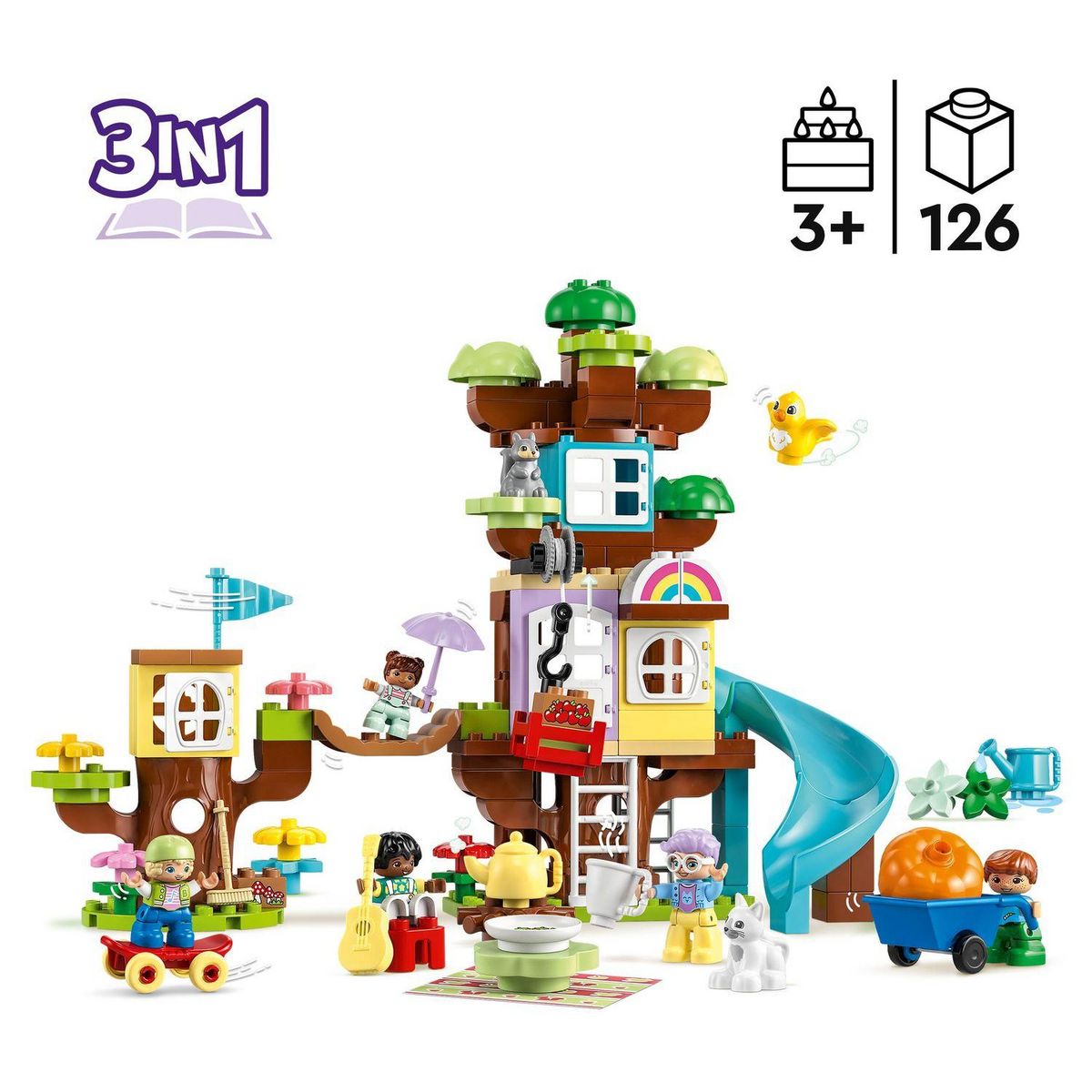 LEGO DUPLO 10993 -  La cabane dans l&rsquo;arbre 3-en-1, Jouet Éducatif pour Enfants Dès 3 Ans, Filles et Garçons, avec 4 Figurines Animaux, des Briques et Toboggan