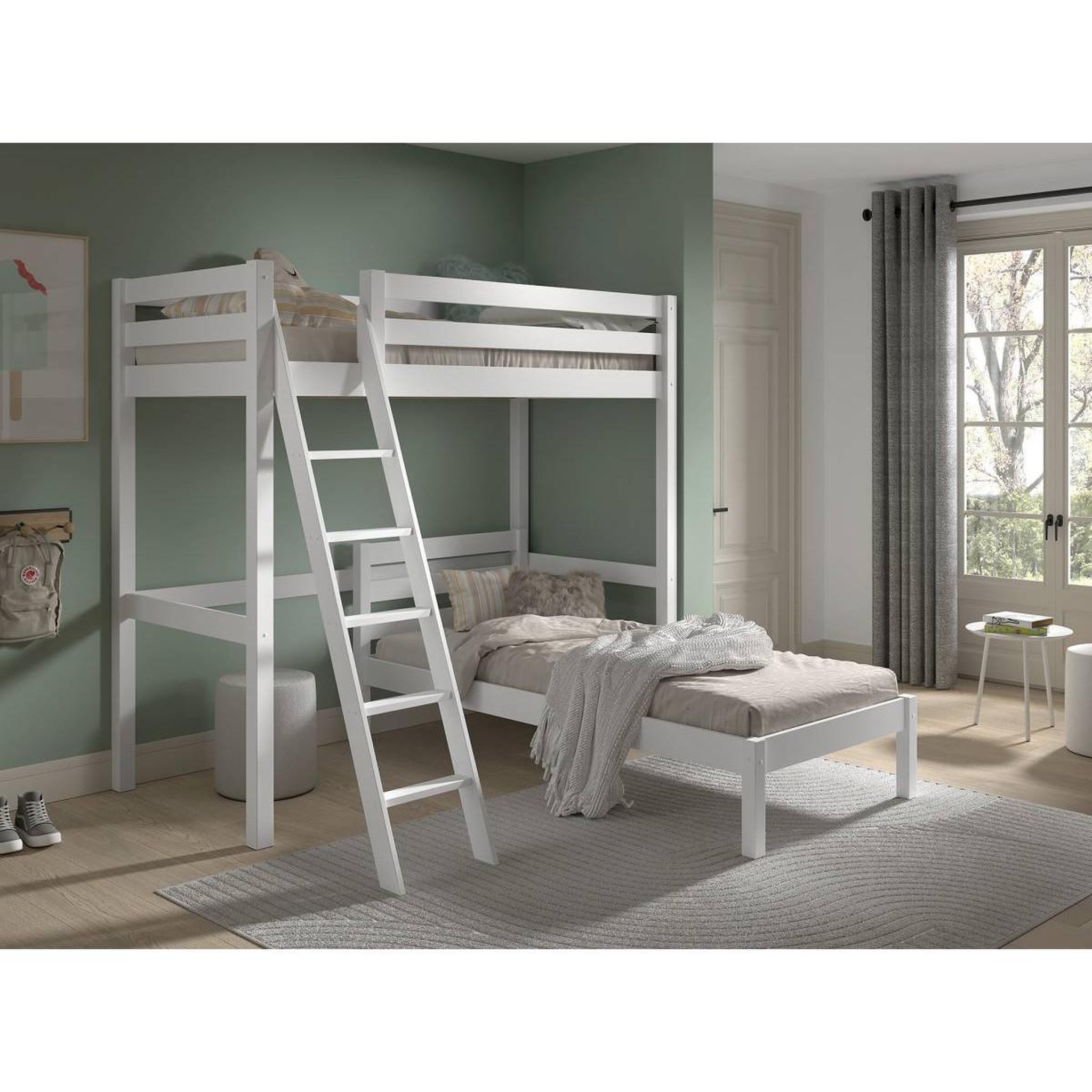 Voir la diapositive 5 : Paris Prix Pack - lit mezzanine, lit simple & sommier  pino  90x200cm blanc