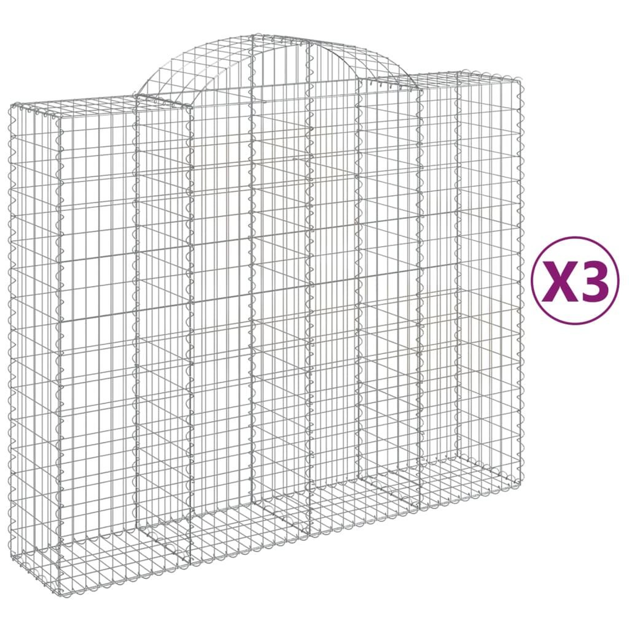 Voir la diapositive 2 : VIDAXL Paniers a gabions arques 3 pcs 200x50x160/180 cm Fer galvanise