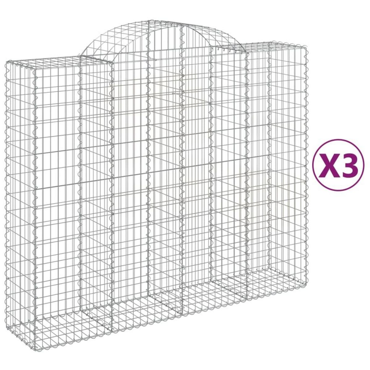VIDAXL Paniers a gabions arques 3 pcs 200x50x160/180 cm Fer galvanise