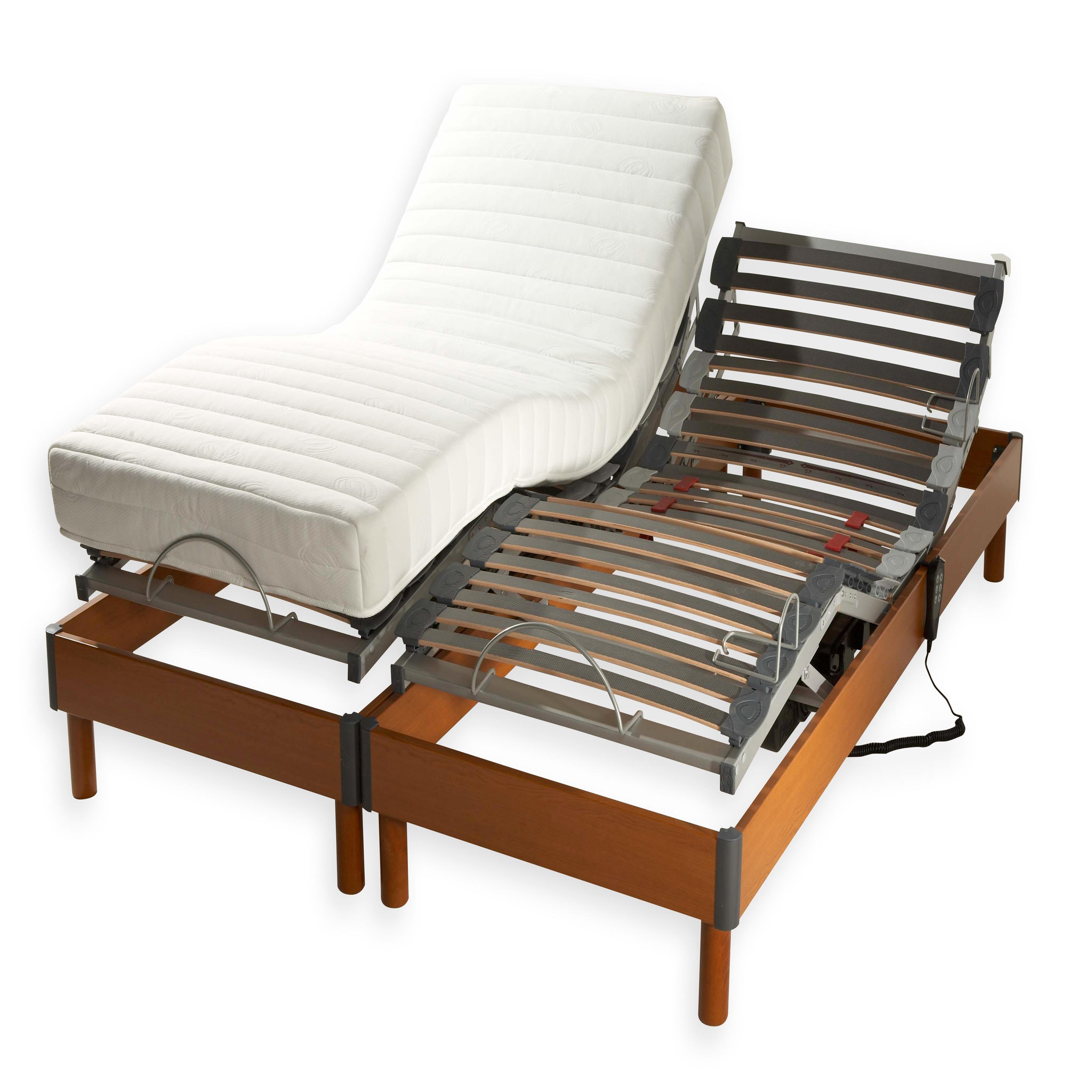 Ensemble lit relaxation électrique TPR matelas 100% latex 3 zones 63kg/m3 + sommier avec réglage fermeté au niveau lombaire  SYMPHONIE