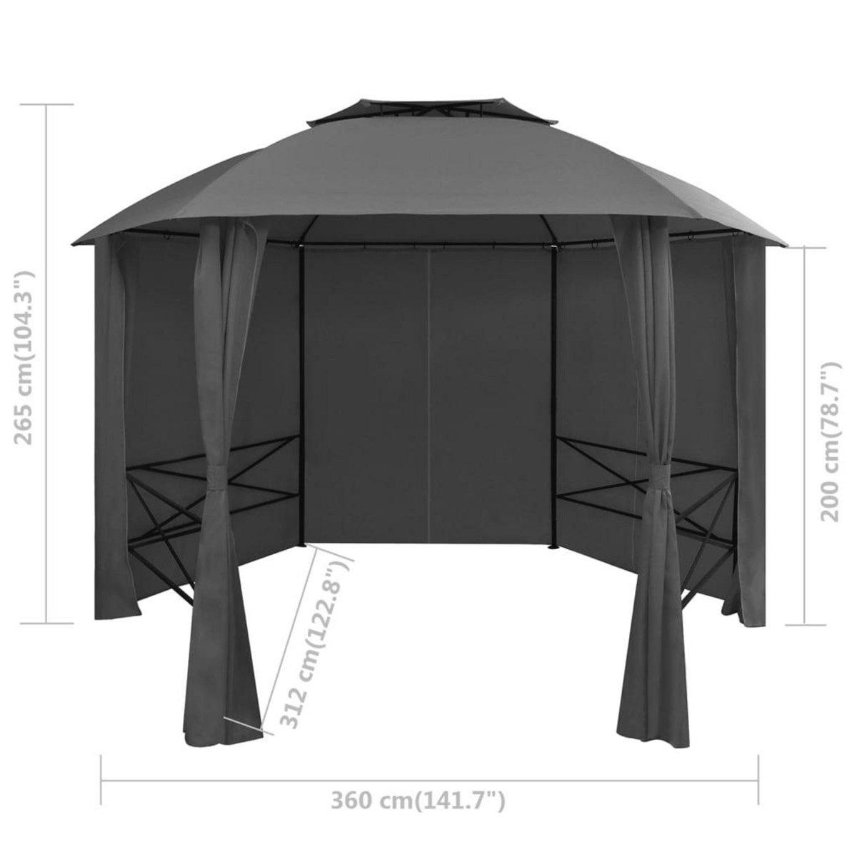 VIDAXL Chapiteau tente de jardin avec rideaux Hexagonal 360 x 265 cm