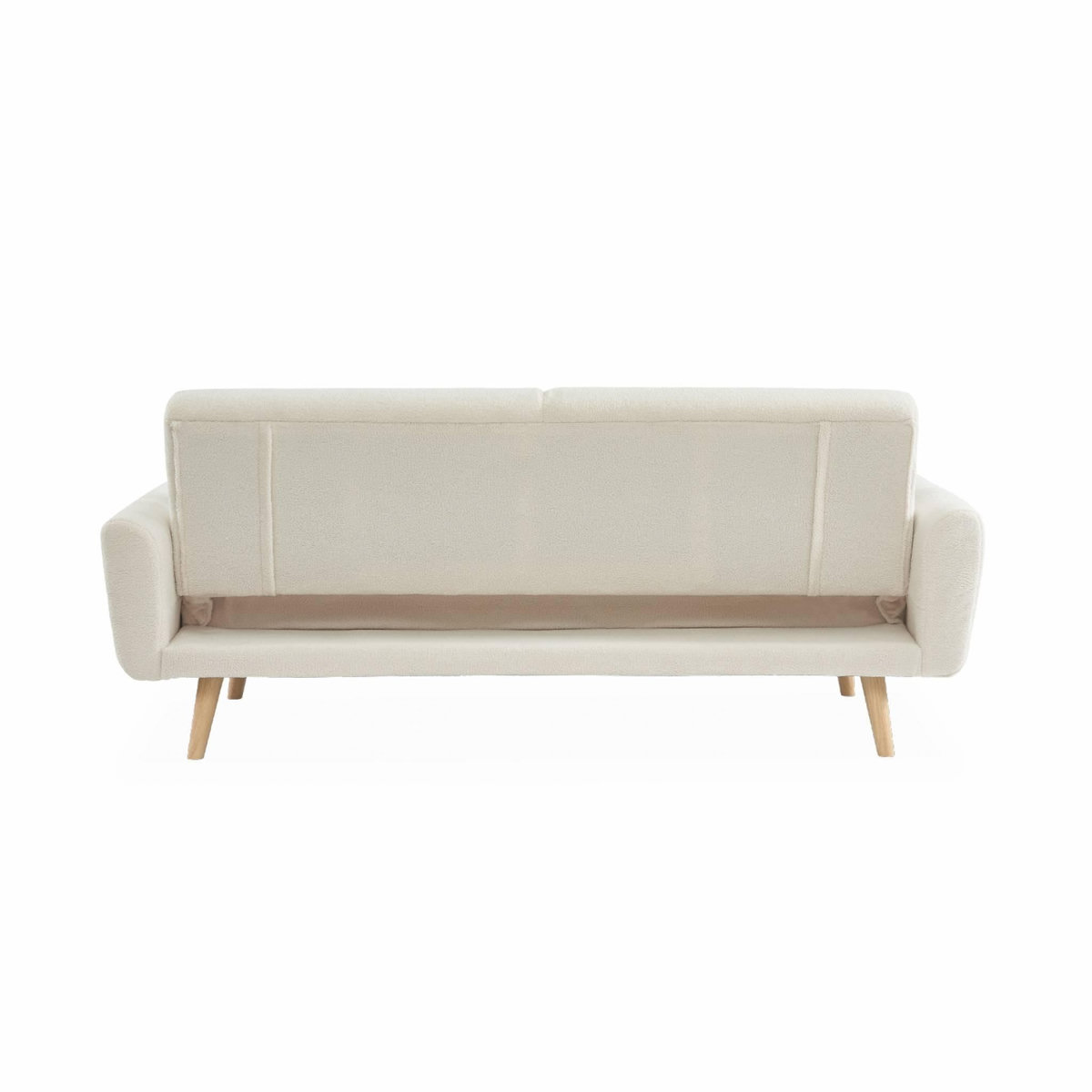 SWEEEK Canapé convertible à bouclettes blanches- Oskar - 2 - 3 places scandinave droit avec pieds bois