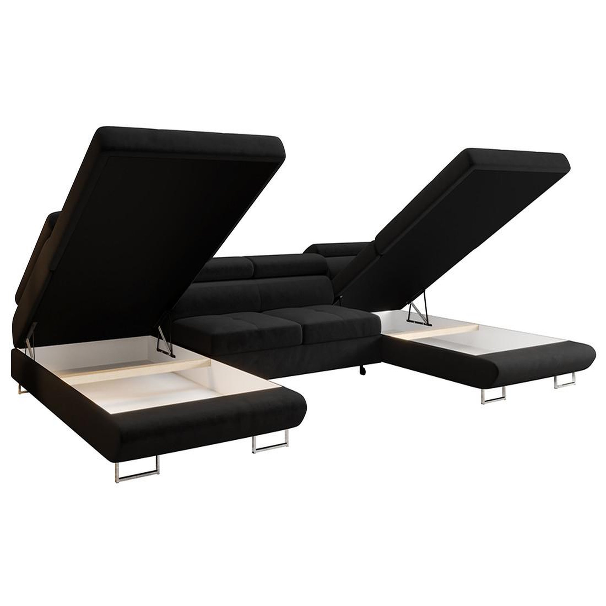 Voir la diapositive 4 : BEST MOBILIER Ayden - canapé panoramique en u 7 places convertible avec coffre et têtières réglables en tissu