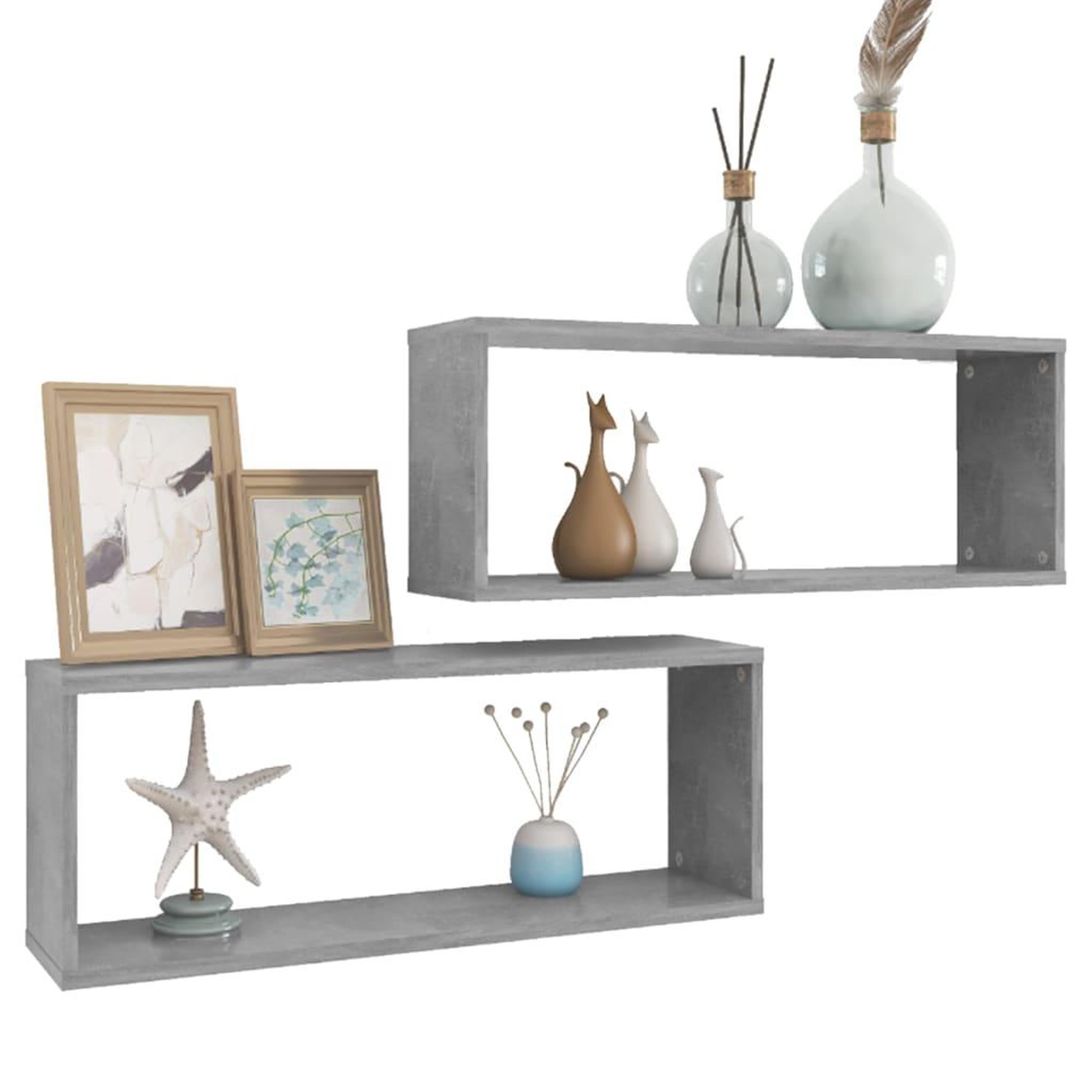 Voir la diapositive 3 : VIDAXL Etageres murales cube 2 pcs Gris beton Bois d'ingenierie