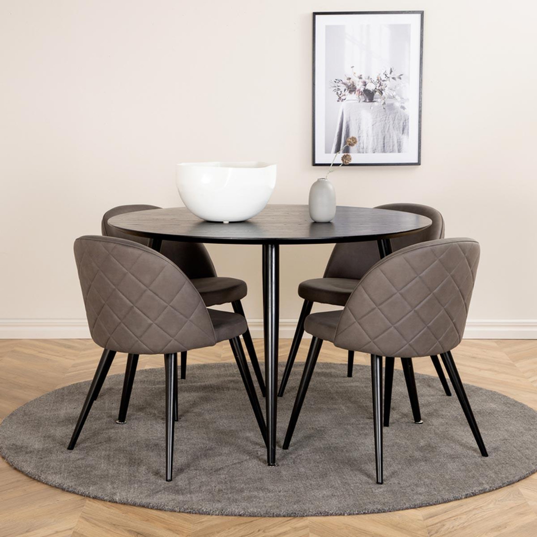 Voir la diapositive 2 : Paris Prix Ensemble table à manger & 4 chaises  dipp & velvet  115cm noir & gris