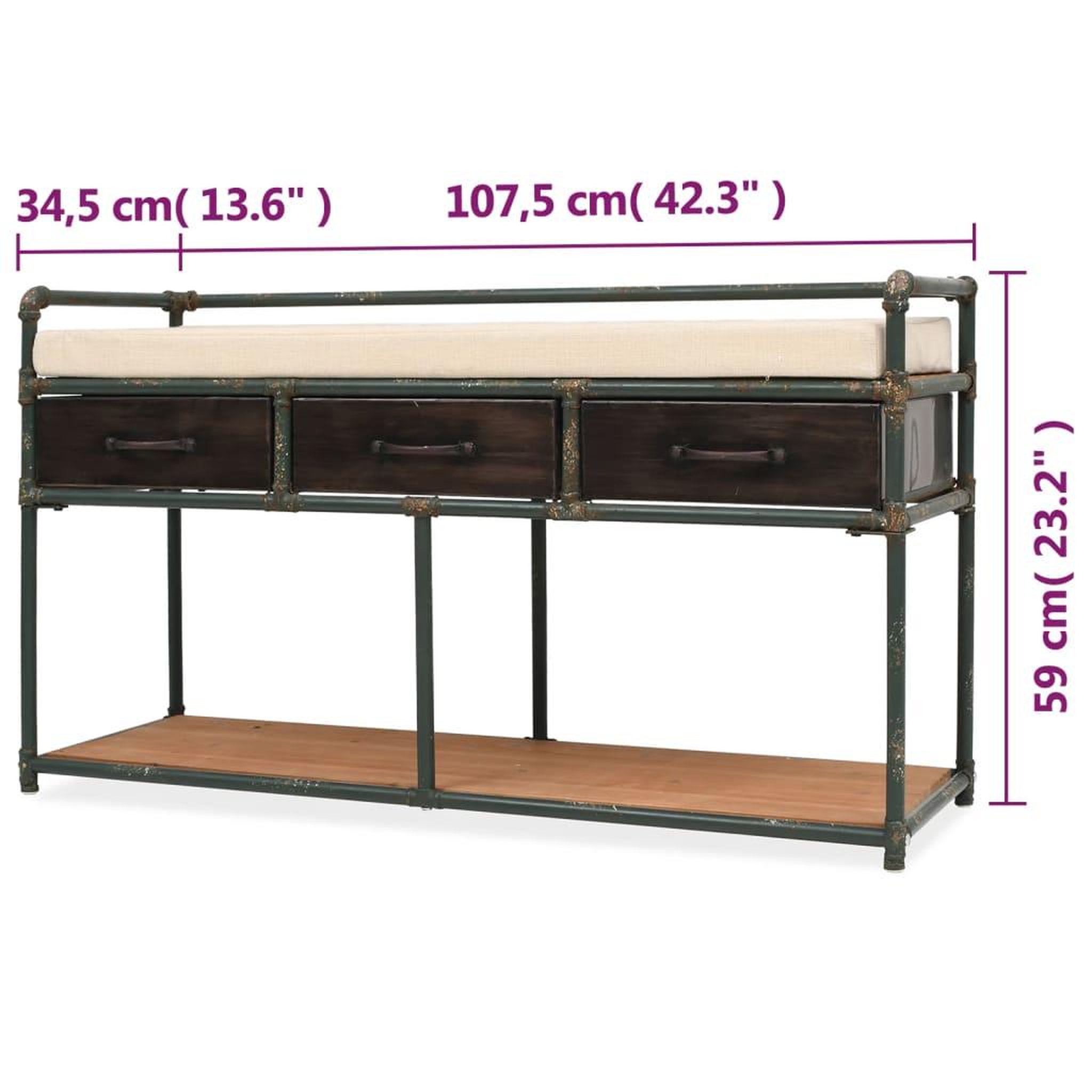 Voir la diapositive 6 : VIDAXL Banc de rangement avec coussin 107,5 x 34,5 x 59 cm