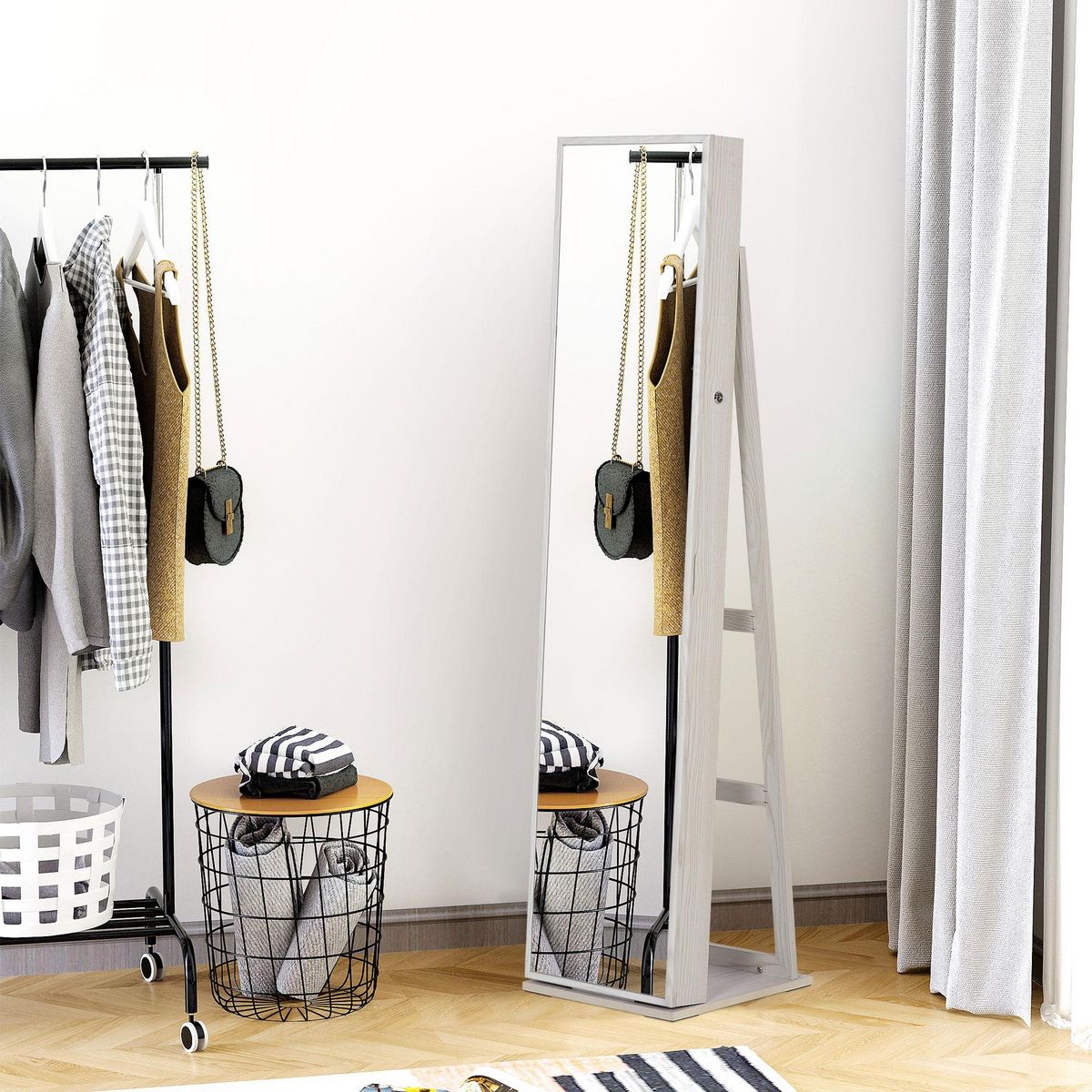 HOMCOM HOMCOM Armoire à bijoux avec miroir sur pied multi-rangements éclairage LED blanc dim. 38L x 38l x H157 cm