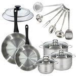 Fackelmann Set de 2 poêles 24, 28 cm inox, couvercles verre, 3 faitouts inox 16, 20 et 24 cm et 6 ustensiles inox Fackelmann Geneva