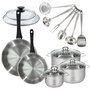 Voir la diapositive 1 : Fackelmann Set de 2 poêles 24, 28 cm inox, couvercles verre, 3 faitouts inox 16, 20 et 24 cm et 6 ustensiles inox Fackelmann Geneva