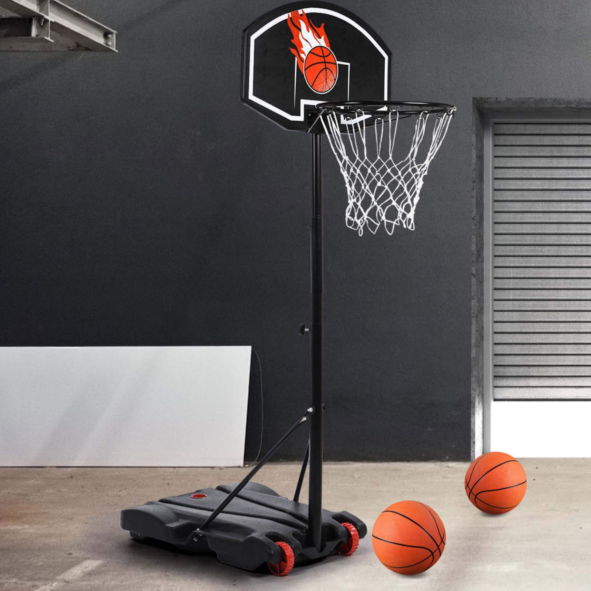 Voir la diapositive 2 : ID MARKET Panier de basket sur pied hauteur réglable 140 à 210 cm