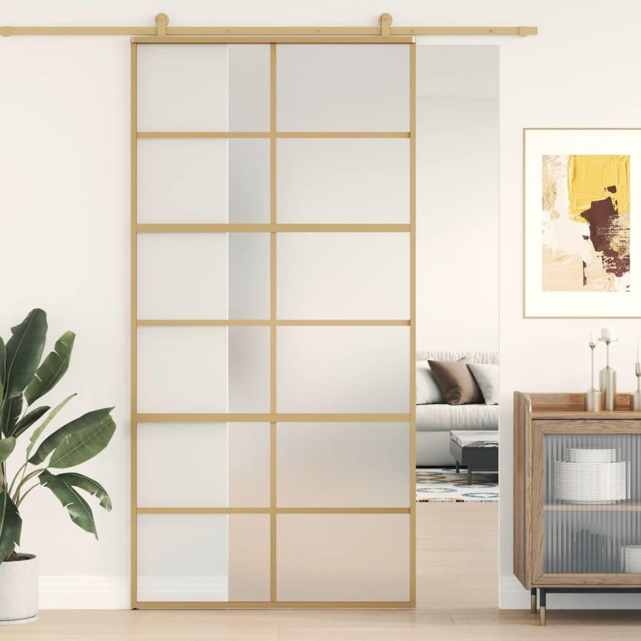 VIDAXL Porte coulissante dore 102,5x205 cm verre ESG depoli aluminium