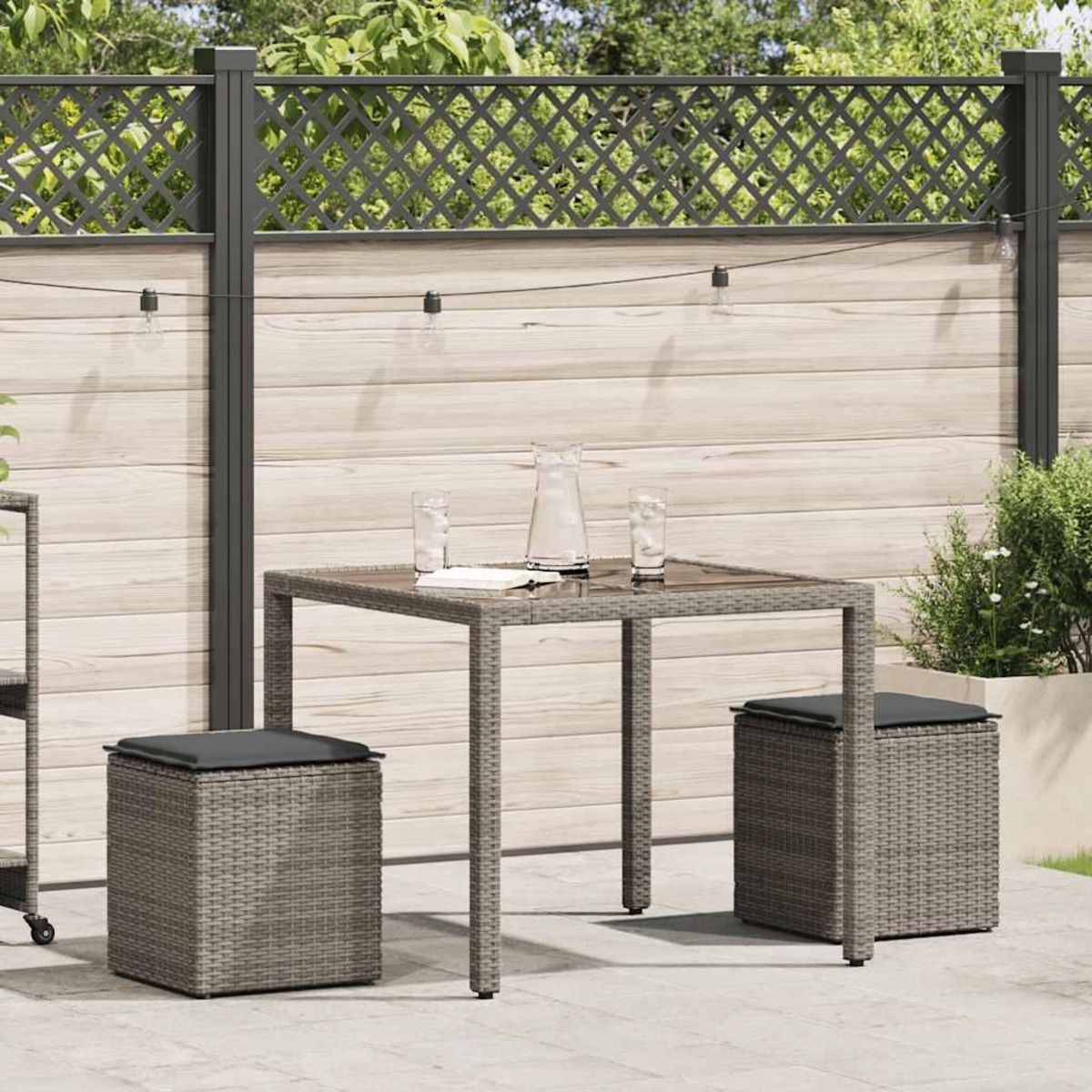 VIDAXL Tabourets jardin coussins lot de 2 gris 40x40x43 cm poly rotin