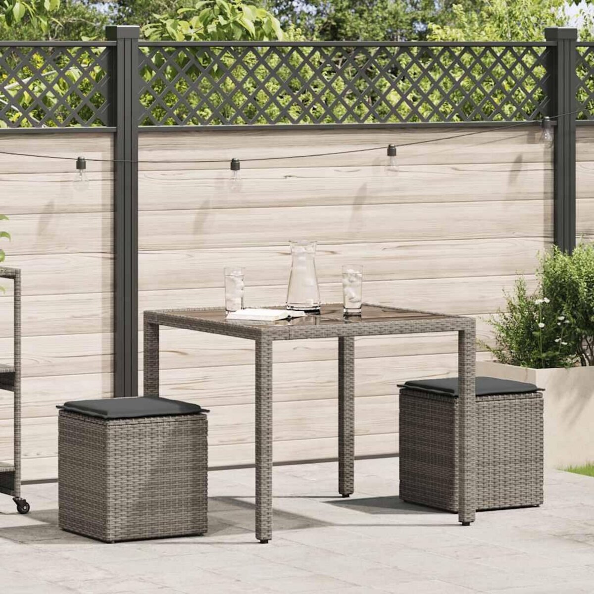 VIDAXL Tabourets jardin coussins lot de 2 gris 40x40x43 cm poly rotin