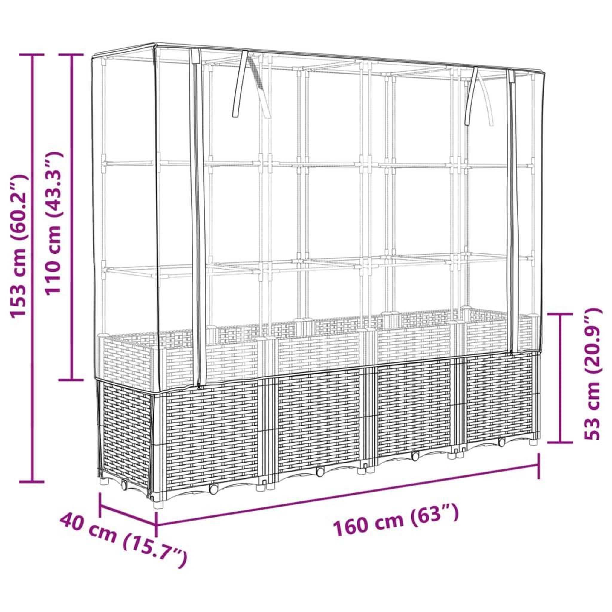 Voir la diapositive 6 : VIDAXL Jardiniere surelevee avec housse aspect rotin 160x40x153 cm