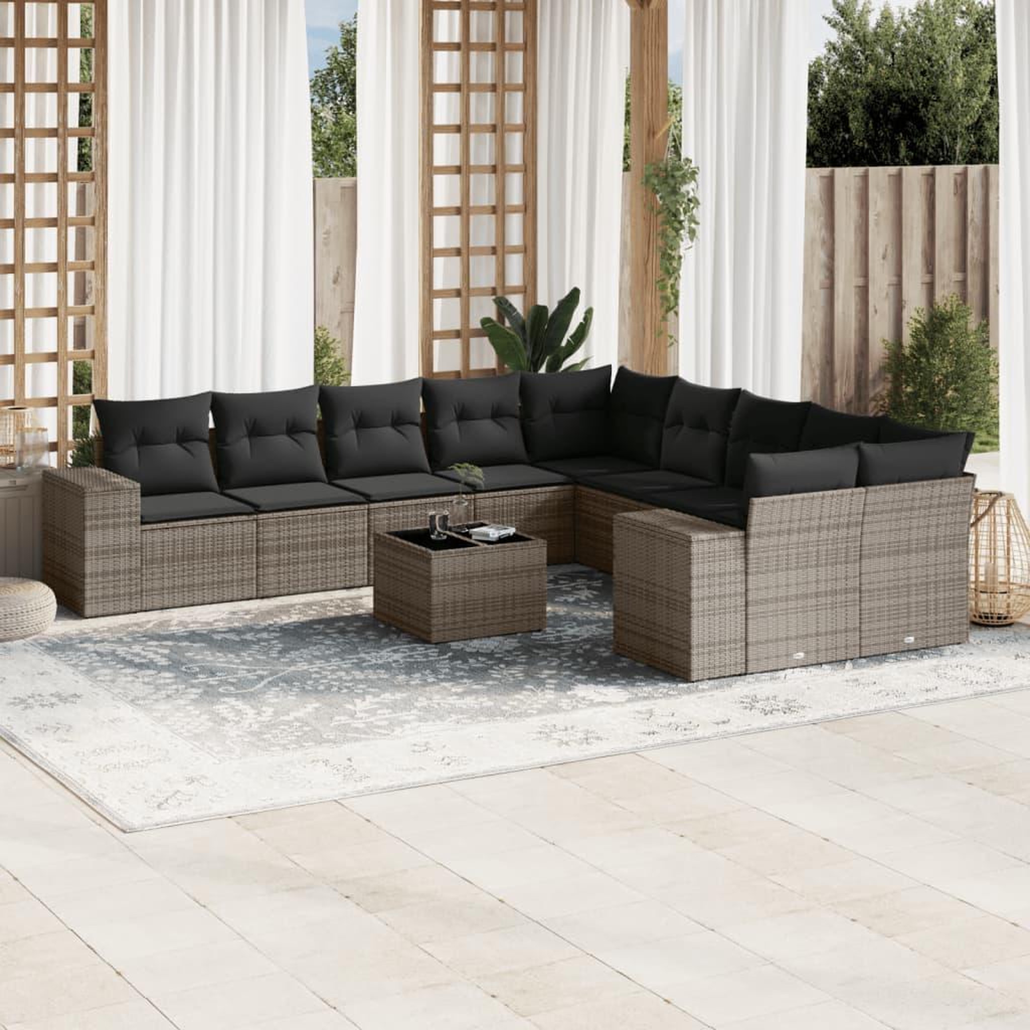 VIDAXL Salon de jardin 11 pcs avec coussins gris resine tressee