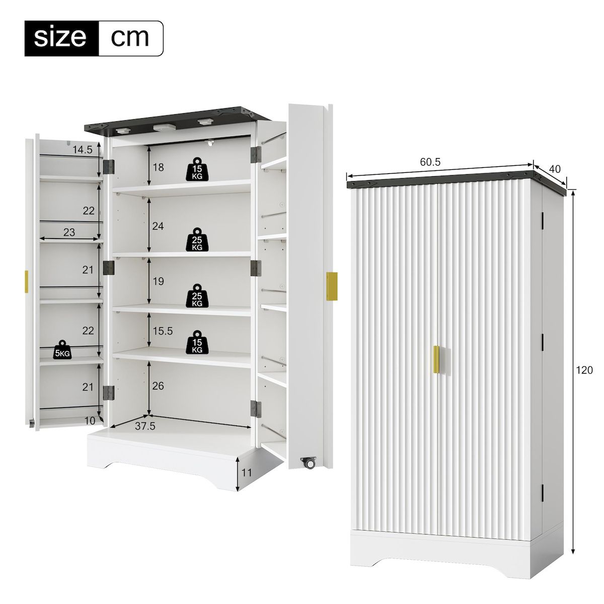 MERAX Buffet de cuisine 2 portes 0 tiroir - 60 cm blanc led mdf