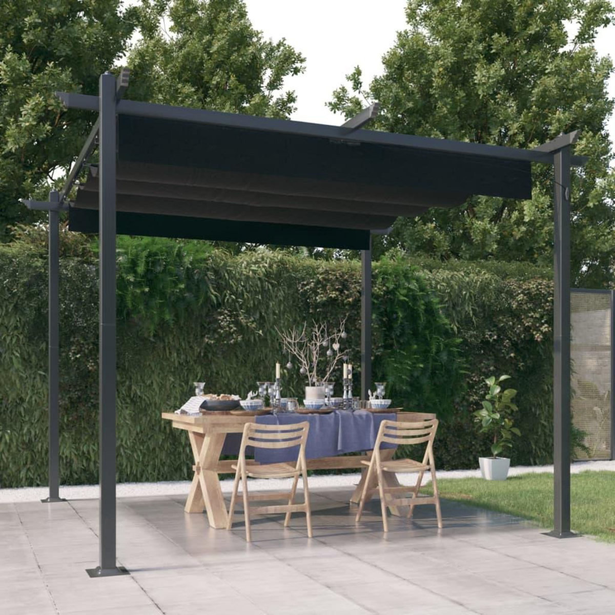VIDAXL Tonnelle de jardin avec toit retractable 3x3 m Anthracite