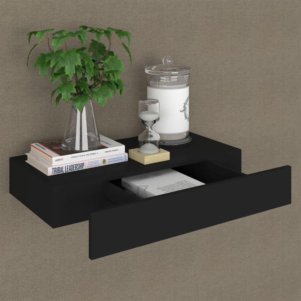 VIDAXL Etagere murale flottante avec tiroir Noir 48x25x8 cm