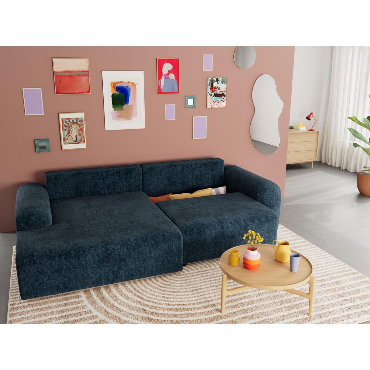 BEST MOBILIER Rebecca - canapé d'angle gauche 4 places convertible avec coffre en velours texturé