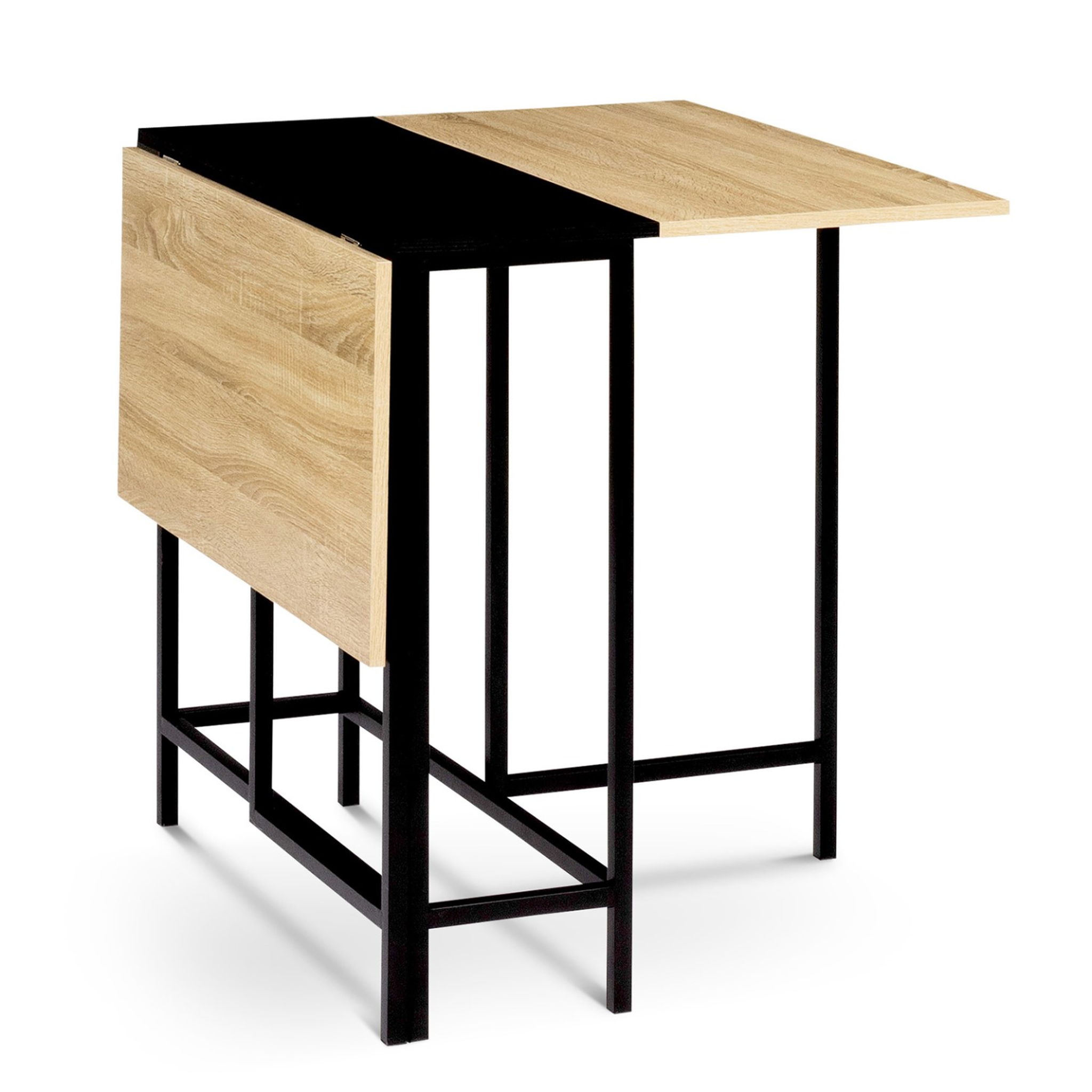 Voir la diapositive 4 : ID MARKET Table console pliable edi 2-4 personnes façon hêtre et noir design industriel 103 x 76 cm