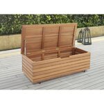MARKET24 Coffre de rangement jardin en bois exotique d'eucalyptus FSC - 190 L - 48,5 x 109,5 x 37 cm - Avec roulettes - Effet Teck