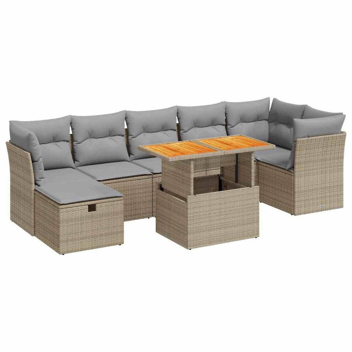 VIDAXL Salon de jardin avec coussins 8 pcs beige resine tressee acacia