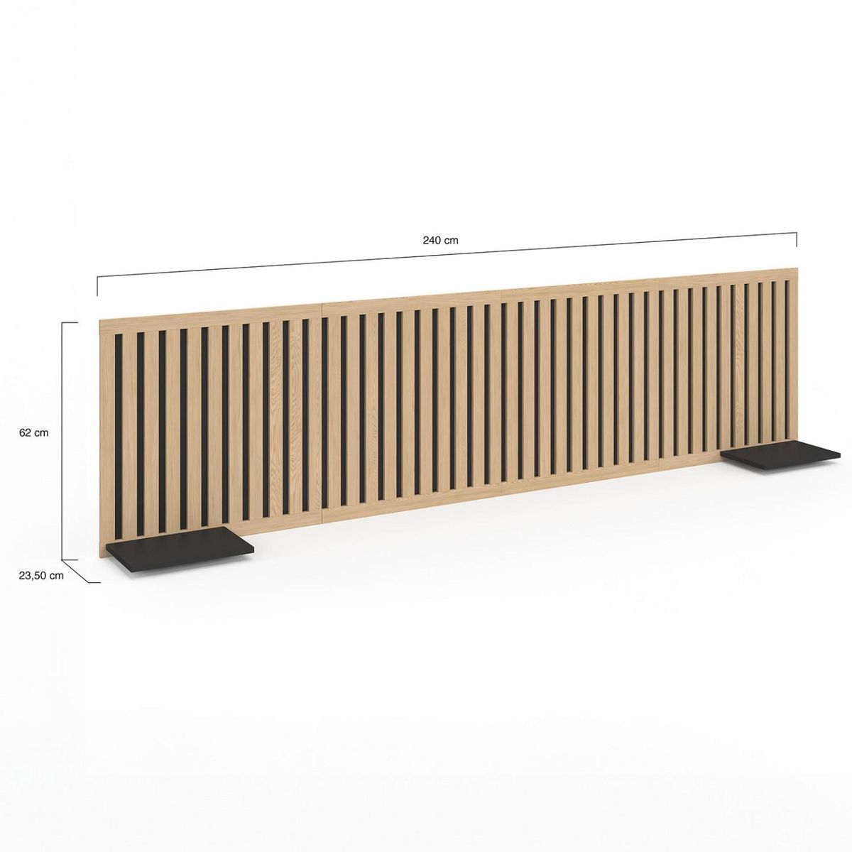 ID MARKET Tête de lit suspendue en lattes verticales ARIA 240 cm et étagères bois et noir