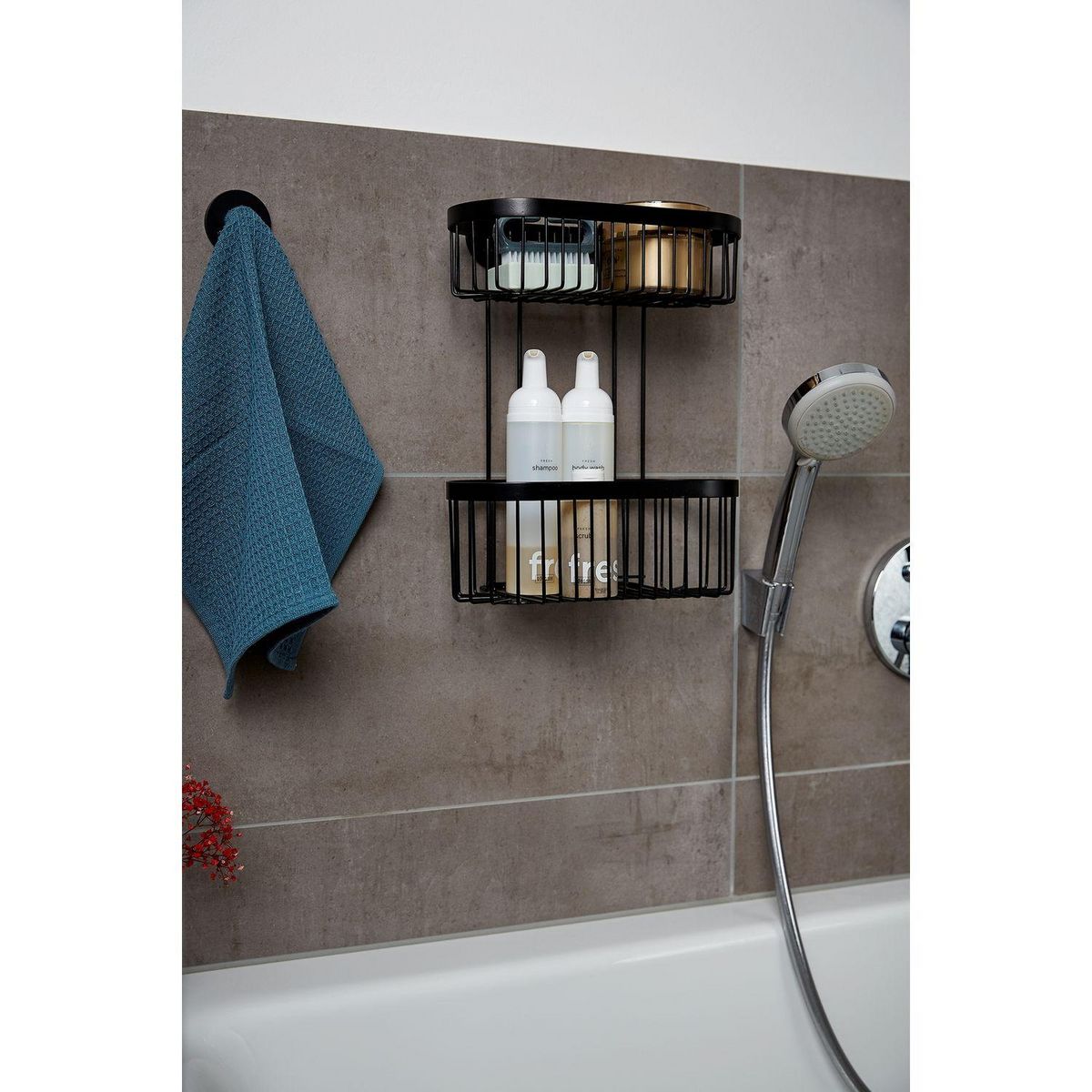 Wenko Etagère murale de douche indus Classic - L. 26 x H. 33 cm - Noir