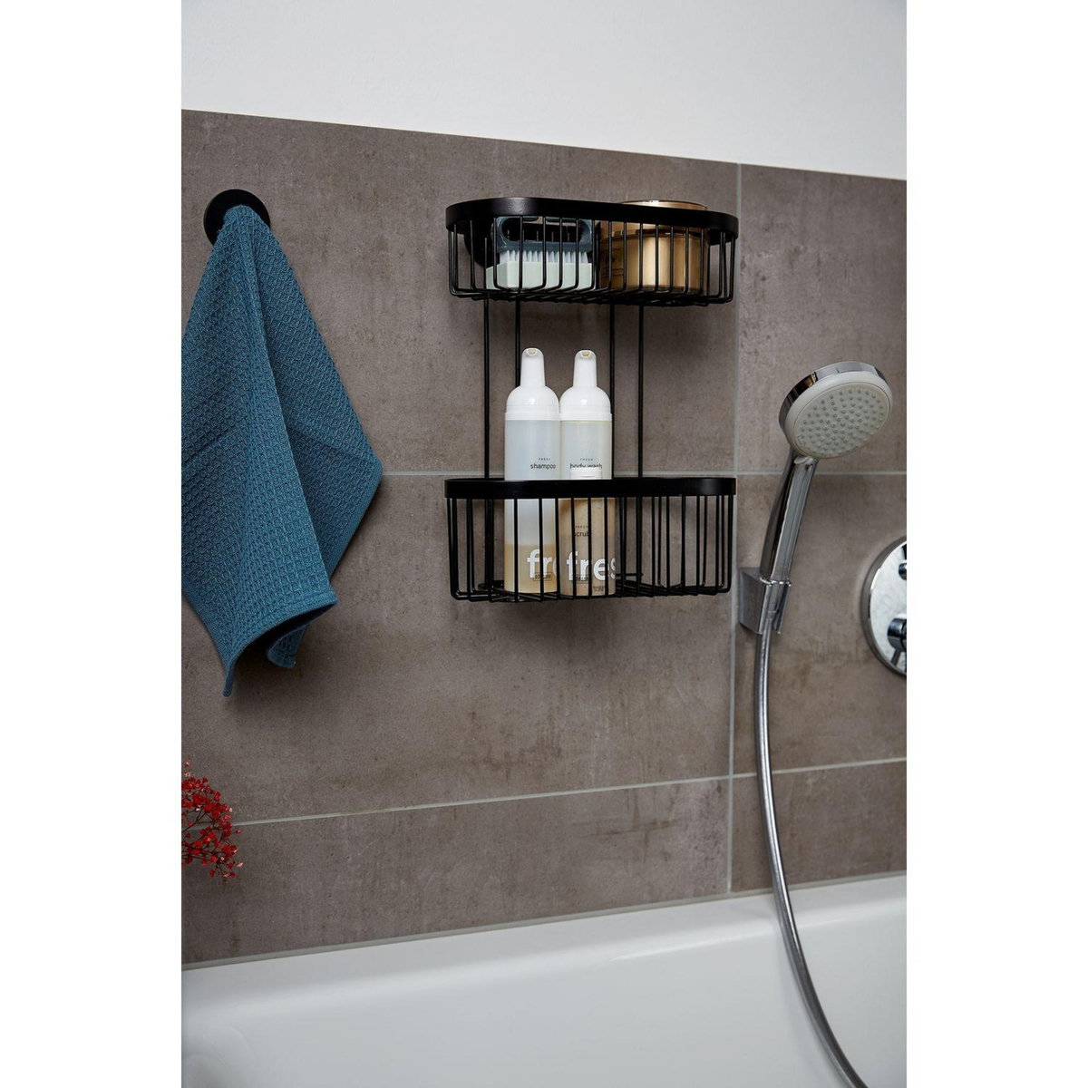 Wenko Etagère murale de douche indus Classic - L. 26 x H. 33 cm - Noir