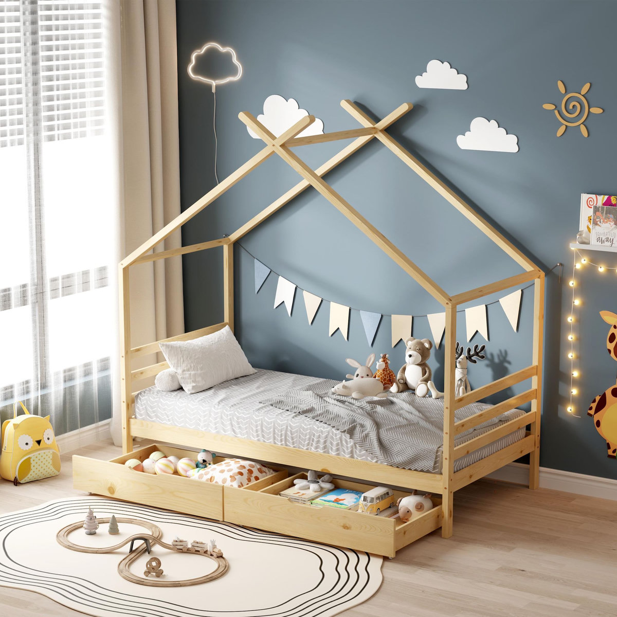 MINEA MINEA | Lit cabane avec tiroir BAMBINO 90x190 cm (matelas non inclus)