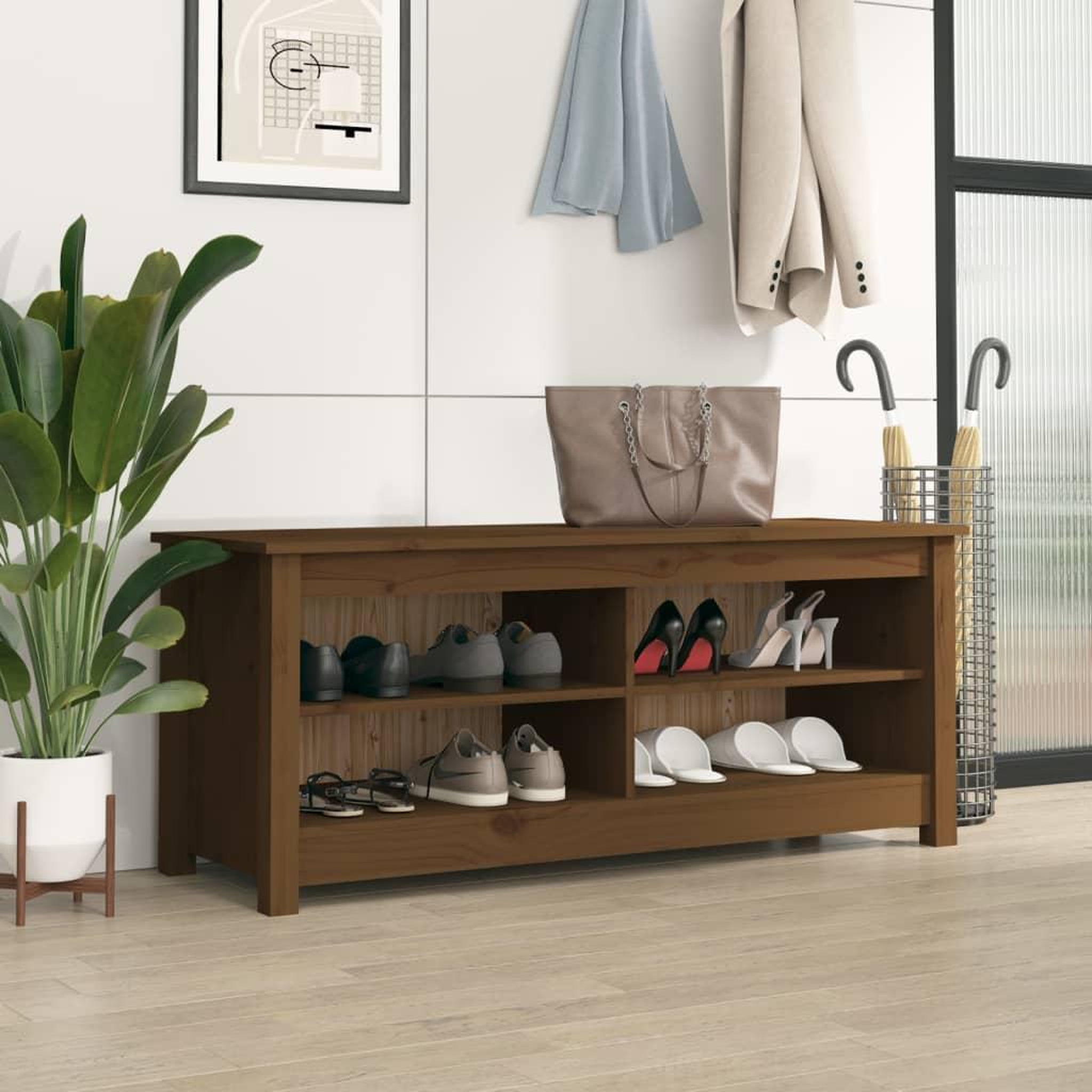 Voir la diapositive 1 : VIDAXL Banc a chaussures Marron miel 110x38x45,5 cm Pin massif