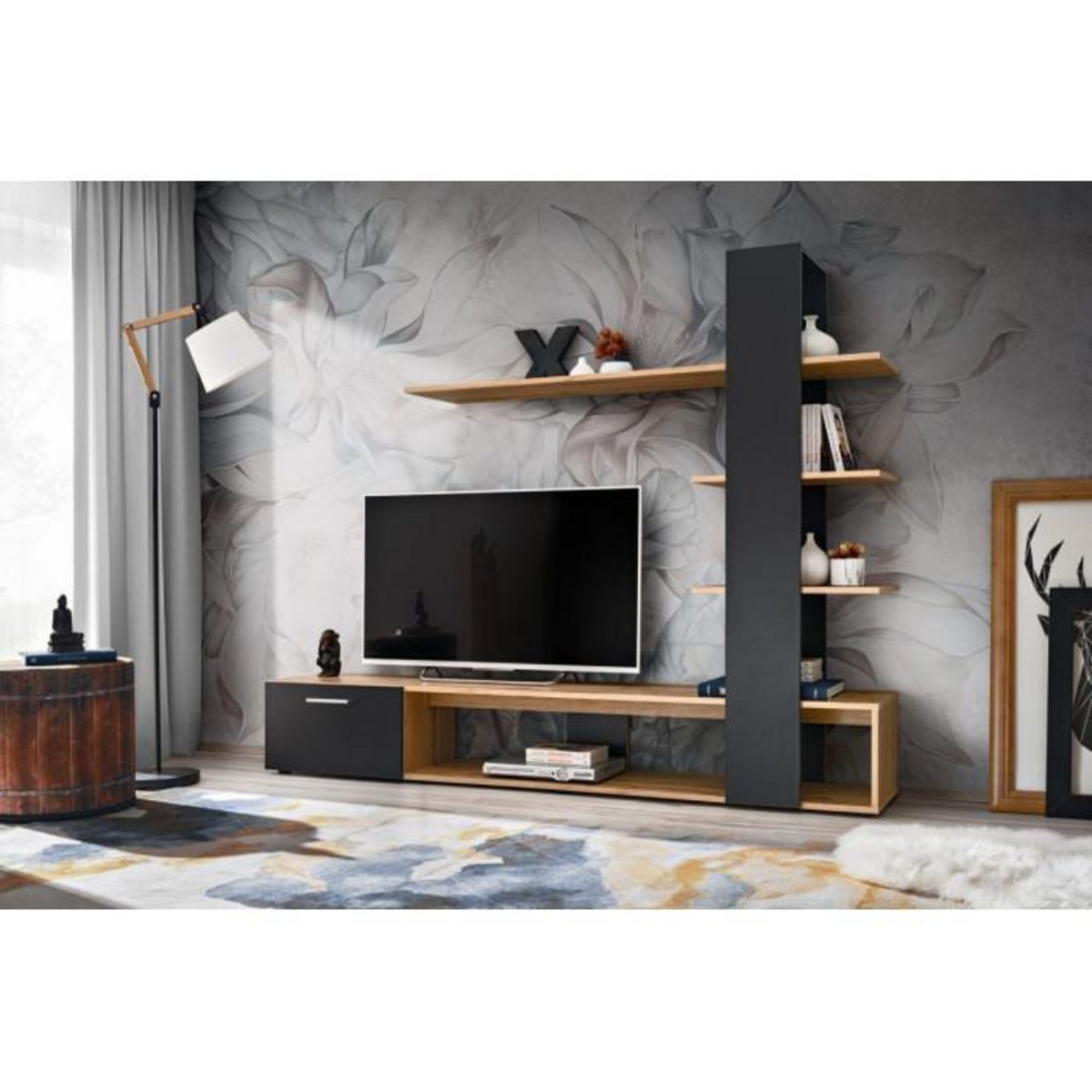 Paris Prix Ensemble Meuble TV Design  Eko  190cm Naturel & Noir