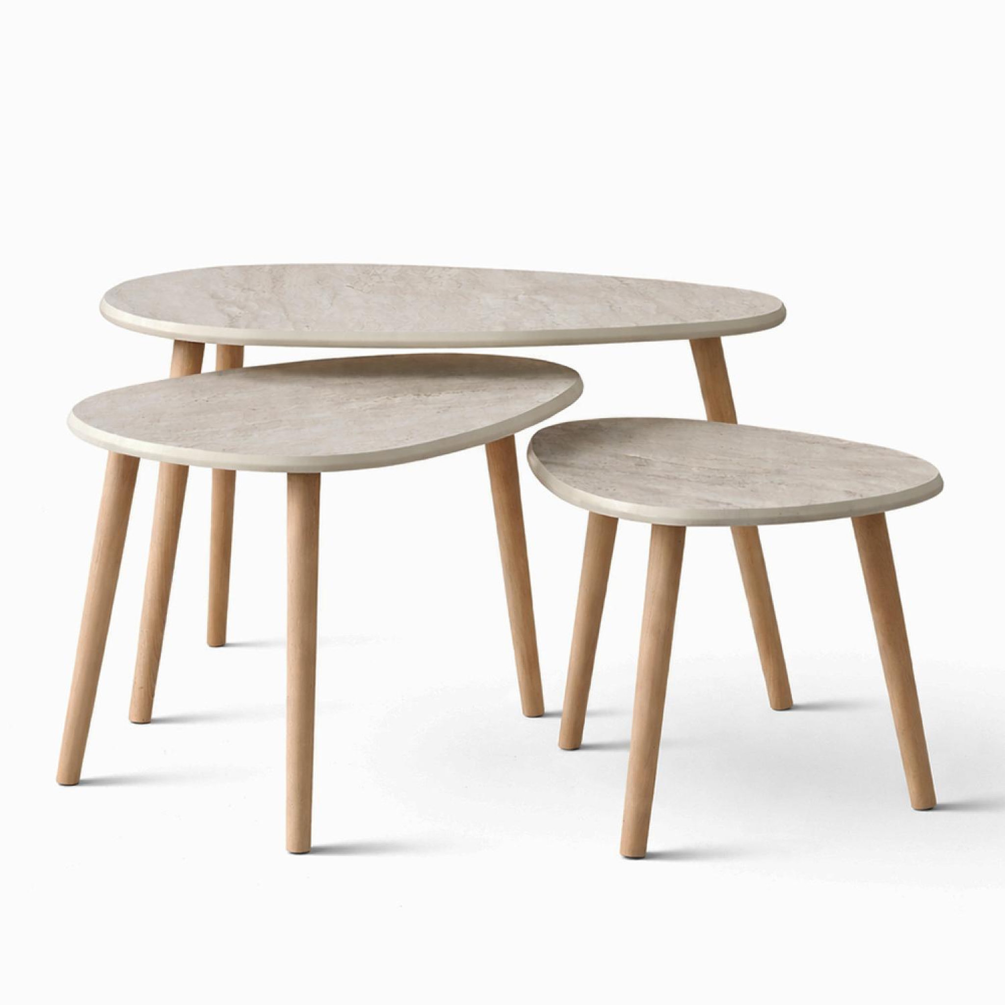 CONCEPT USINE Set de 3 tables gigognes design effet travertin tira