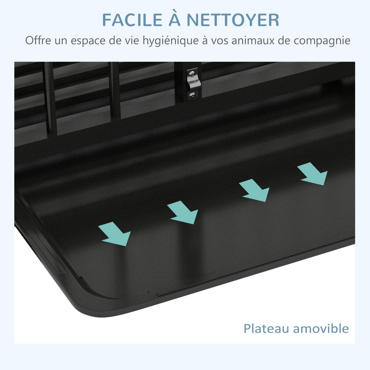 PAWHUT Cage pour chien animaux cage de transport sur roulettes pliable 3 portes verrouillables plateau amovible acier noir