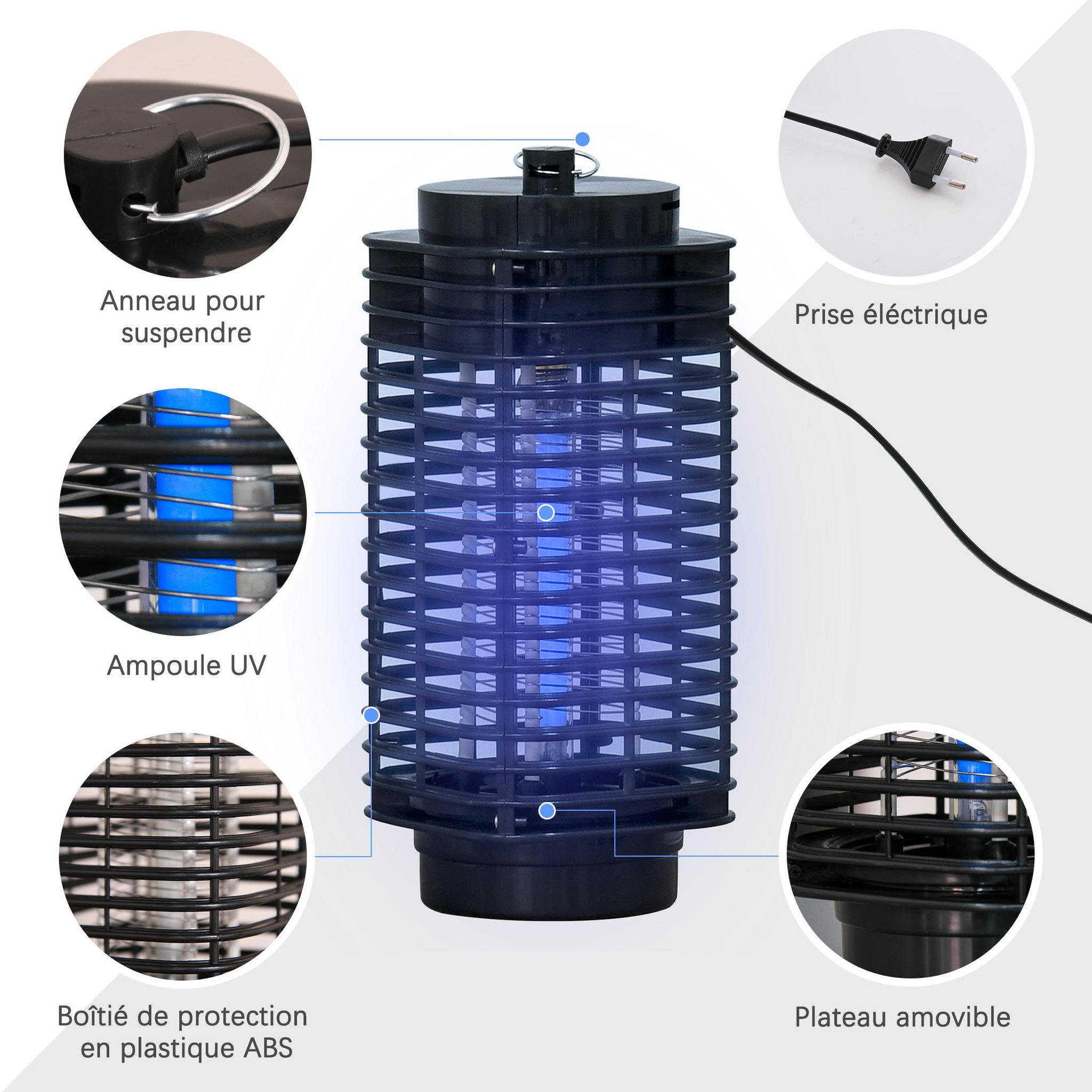 Voir la diapositive 6 : OUTSUNNY Outsunny Lampe anti-insectes anti moustique design lanterne tue mouche électrique destructeur d'insectes LED 3 W noir