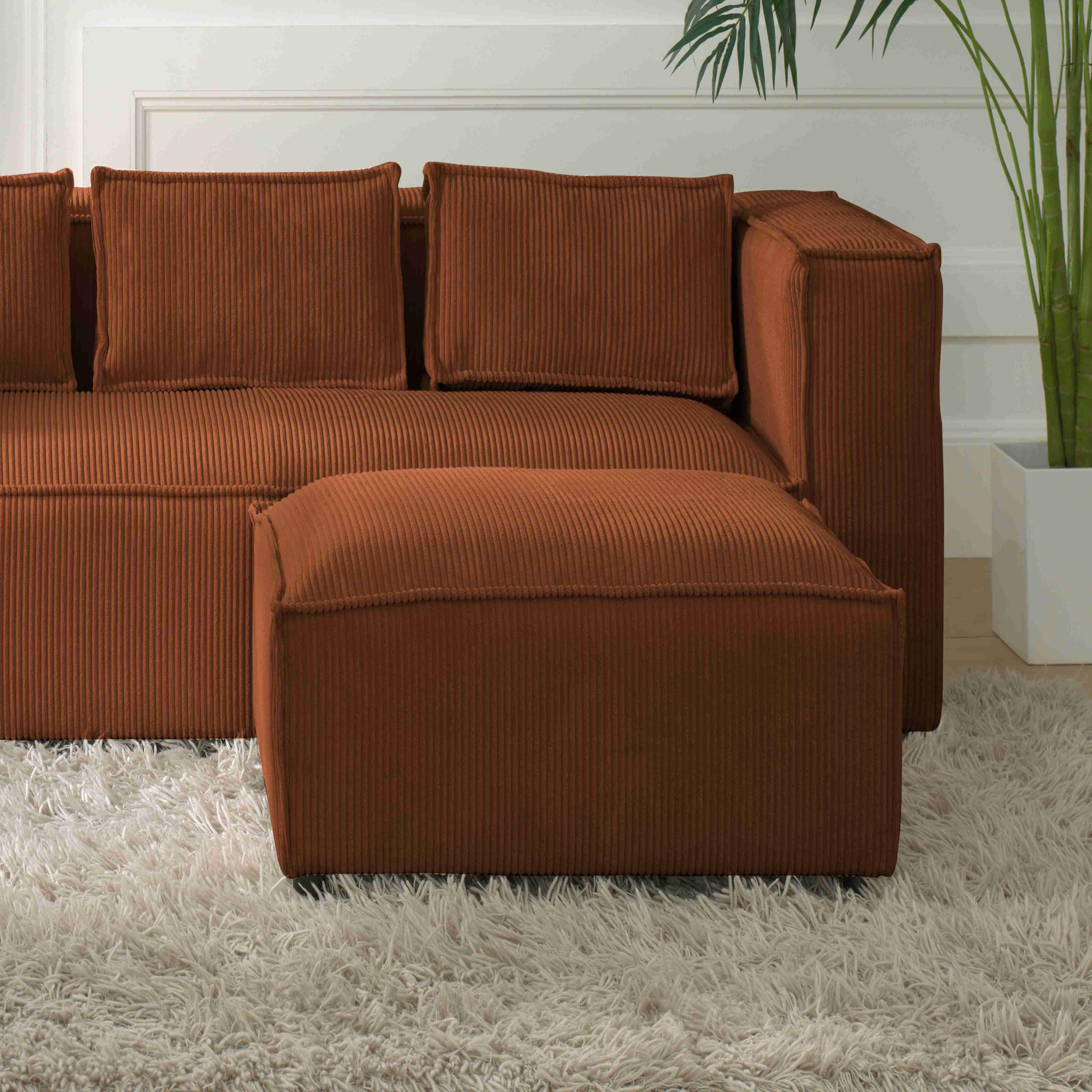 Voir la diapositive 2 : BEST MOBILIER Stella - pouf en velours côtelé - style contemporain