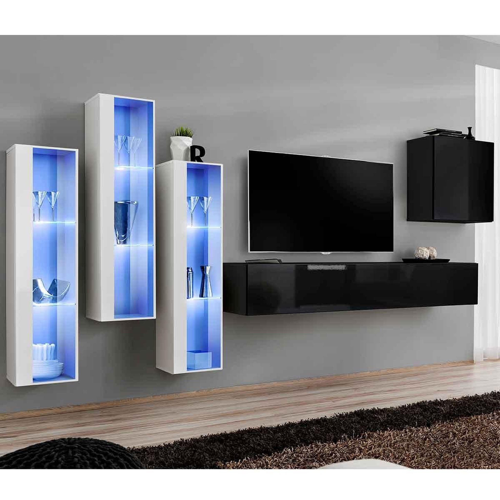 Paris Prix Meuble tv mural design  switch xiii  330cm noir & blanc