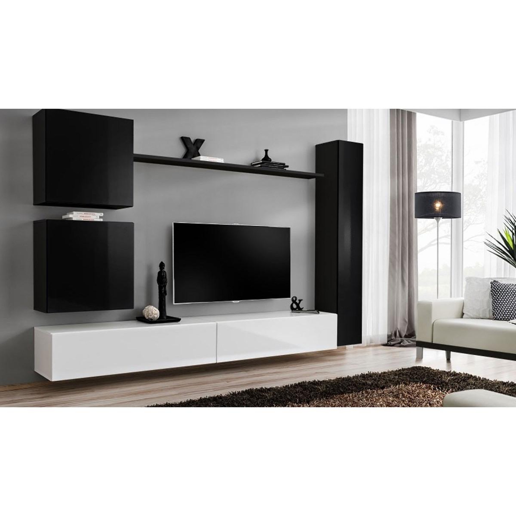 Voir la diapositive 4 : Paris Prix Meuble tv mural design  switch viii  280cm noir & blanc